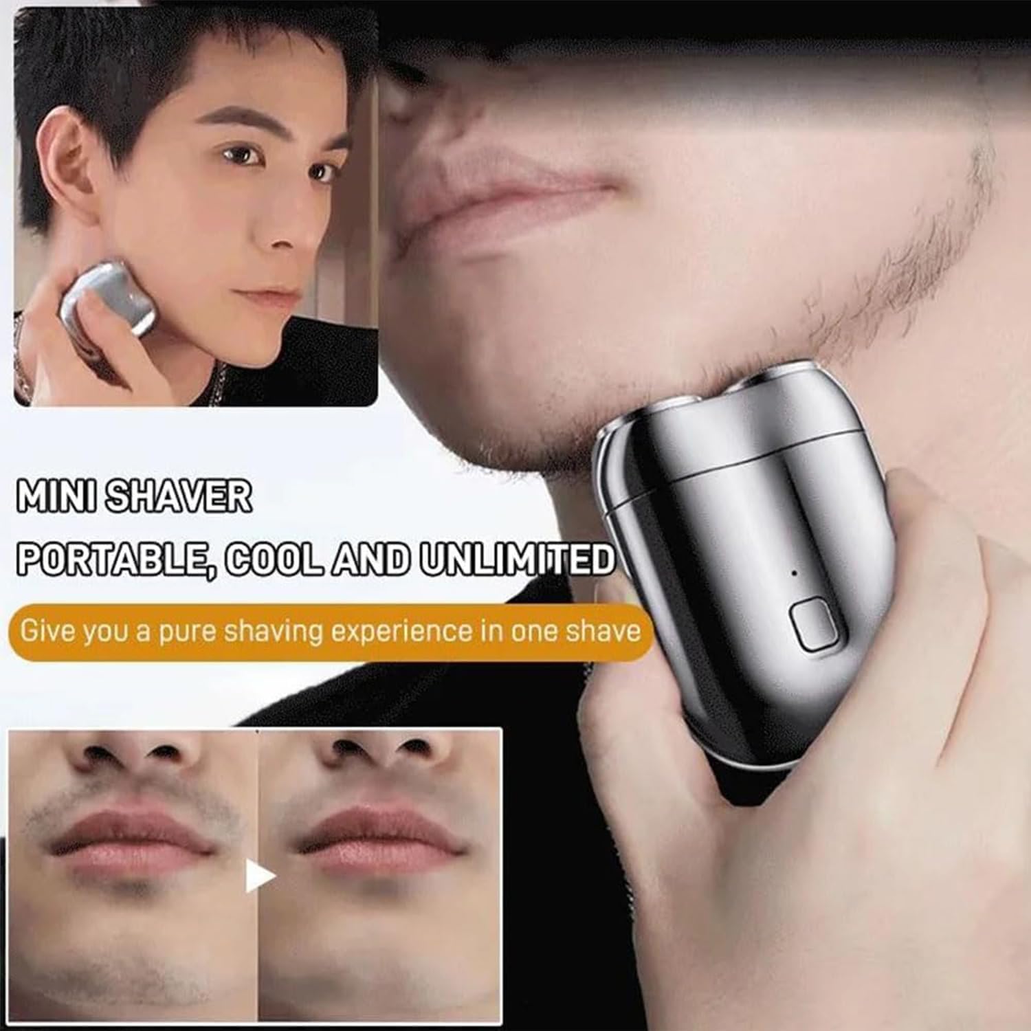 Portable Mini Electric Shaver for Men - USB-C Rechargeable, IPX7 Waterproof, Dual Head Wet/Dry Shaving - Home & Travel Use, Silver (Ideal for Business Trips, Gym, and Daily Grooming)
