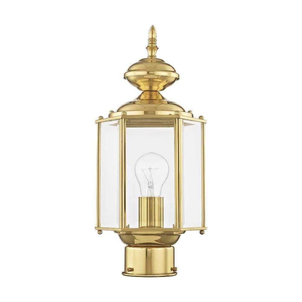 Livex Lighting 2117-02 Outdoor Post Lantern with Clear Beveled Glass Shades & Polished Brass Finish - Perfect for Porch, Garden, and Pathway Lighting