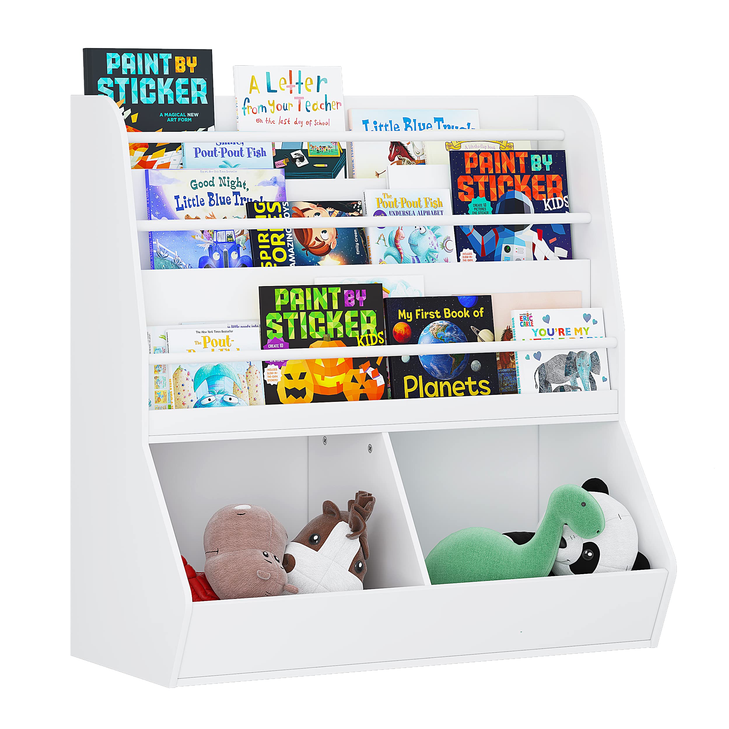 UTEX Kids Bookshelf & Toy Storage Organizer Cabinet with Cubby - White | Space-Saving Bookcase & Display Stand for Toddlers 3+ | Perfect for Nursery, Playroom & Bedroom Organization