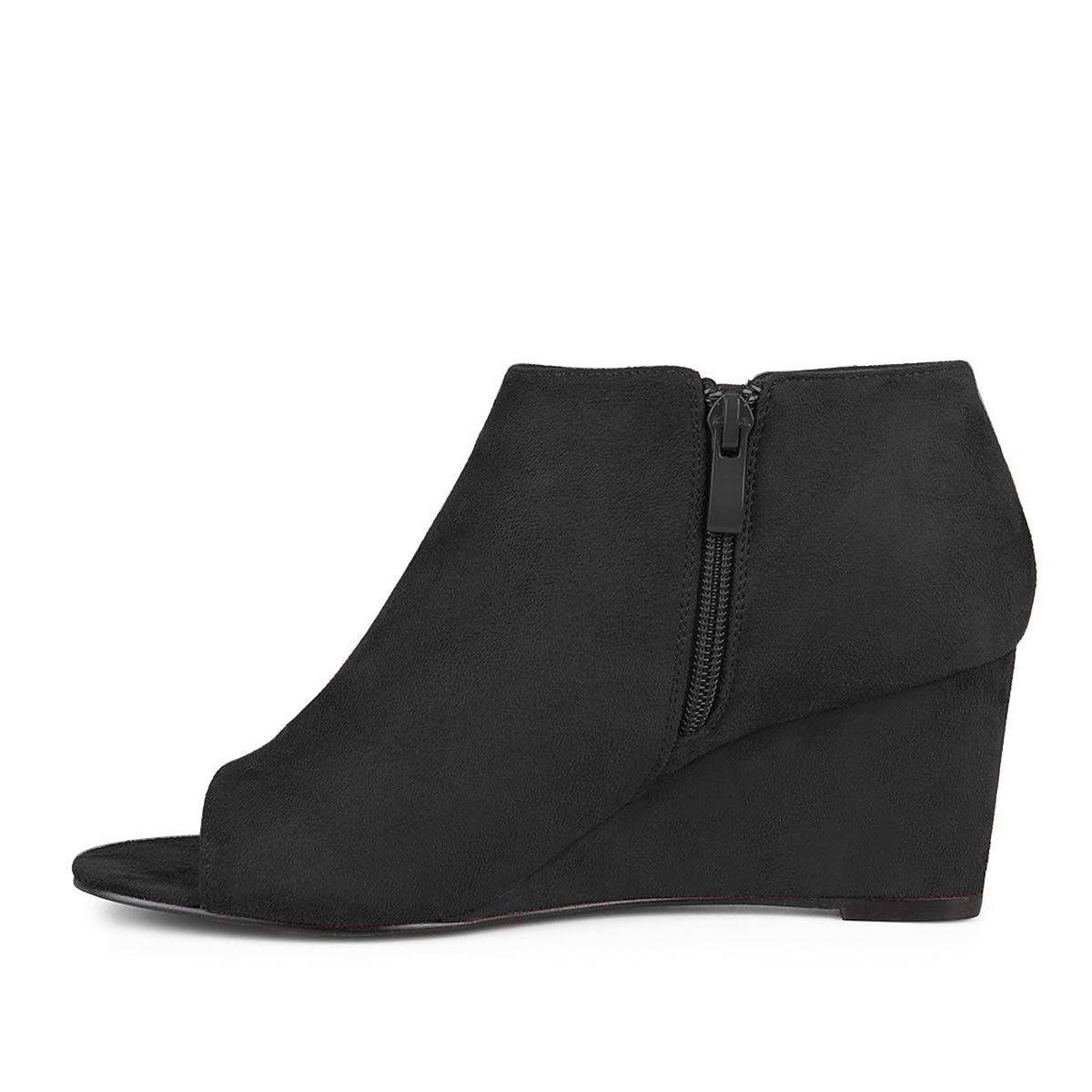 FSJ Women's Classic Open Peep Toe Wedge Ankle Boots - Mid Heel Side Zipper Dressy Booties for Office, Party & Casual Wear - Size 4-15 US - Perfect for Work, Date Night & Special Occasions
