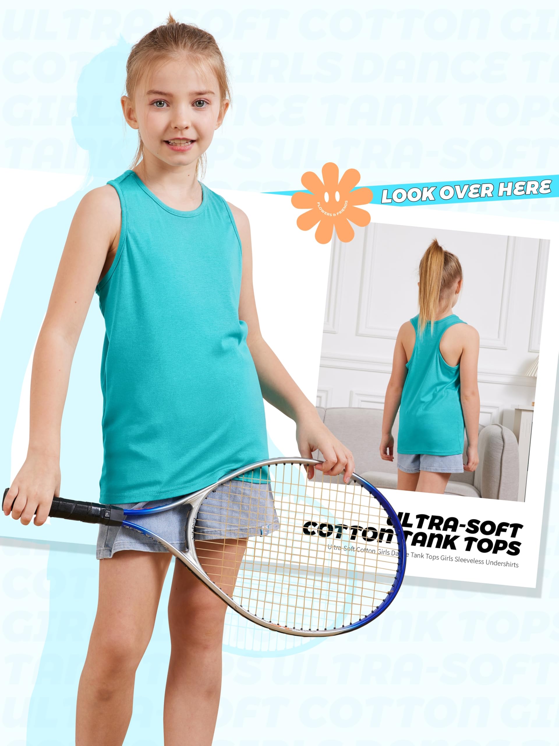 4 Pack Girls Tank Tops - Sleeveless Cotton Racerback Undershirts for Dance, Gymnastics & Ballet | Soft Breathable Crop Tops for Kids & Teens | Perfect for Sports, Practice & Summer Outfits