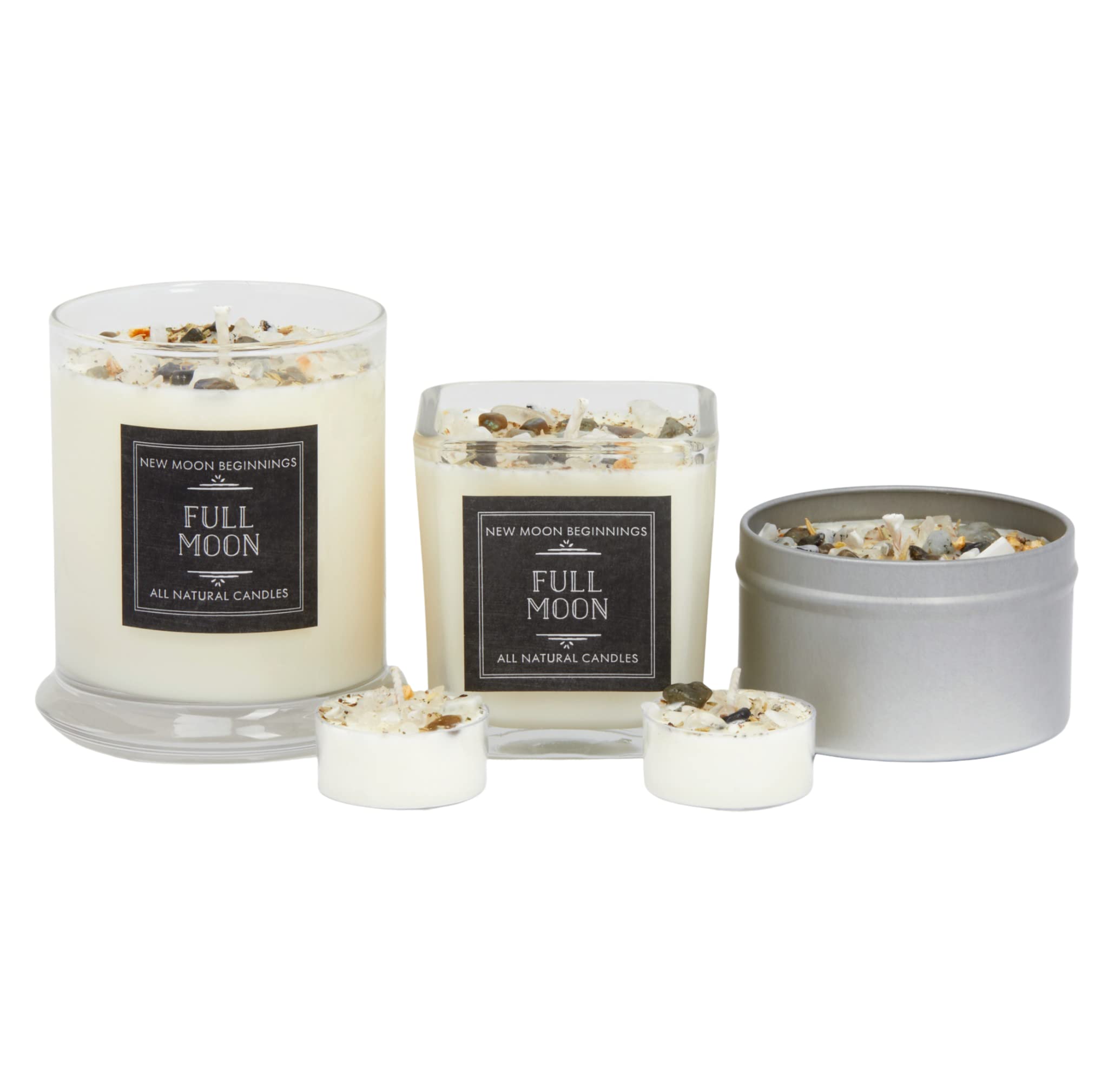 New Moon Beginnings Full Moon Purification & Cleansing Candle - Crystal Herb Infused Aromatherapy Soy Candle in 8oz Metal Tin - Perfect for Meditation, Yoga & Spiritual Rituals