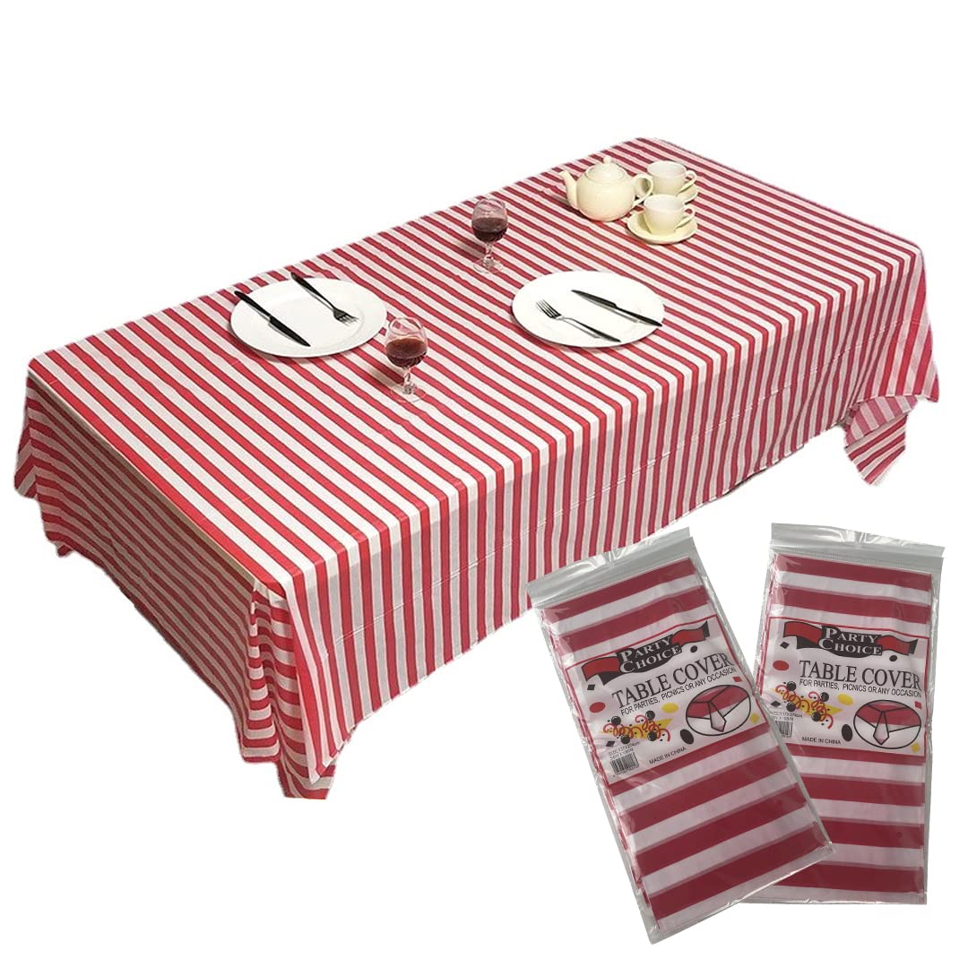 Red Striped Plastic Tablecloth 108