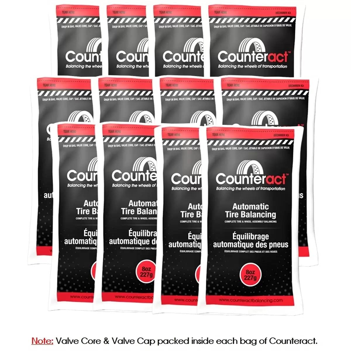 Counteract 8OZ-B12 Centrifugal Force Tire Balancing Beads for Off-Road Vehicles & Light Trucks - 12 Pack 8oz Bead Bags with Valve Cores & Caps - Improve Ride Smoothness & Reduce Tire Wear on Rough Terrains
