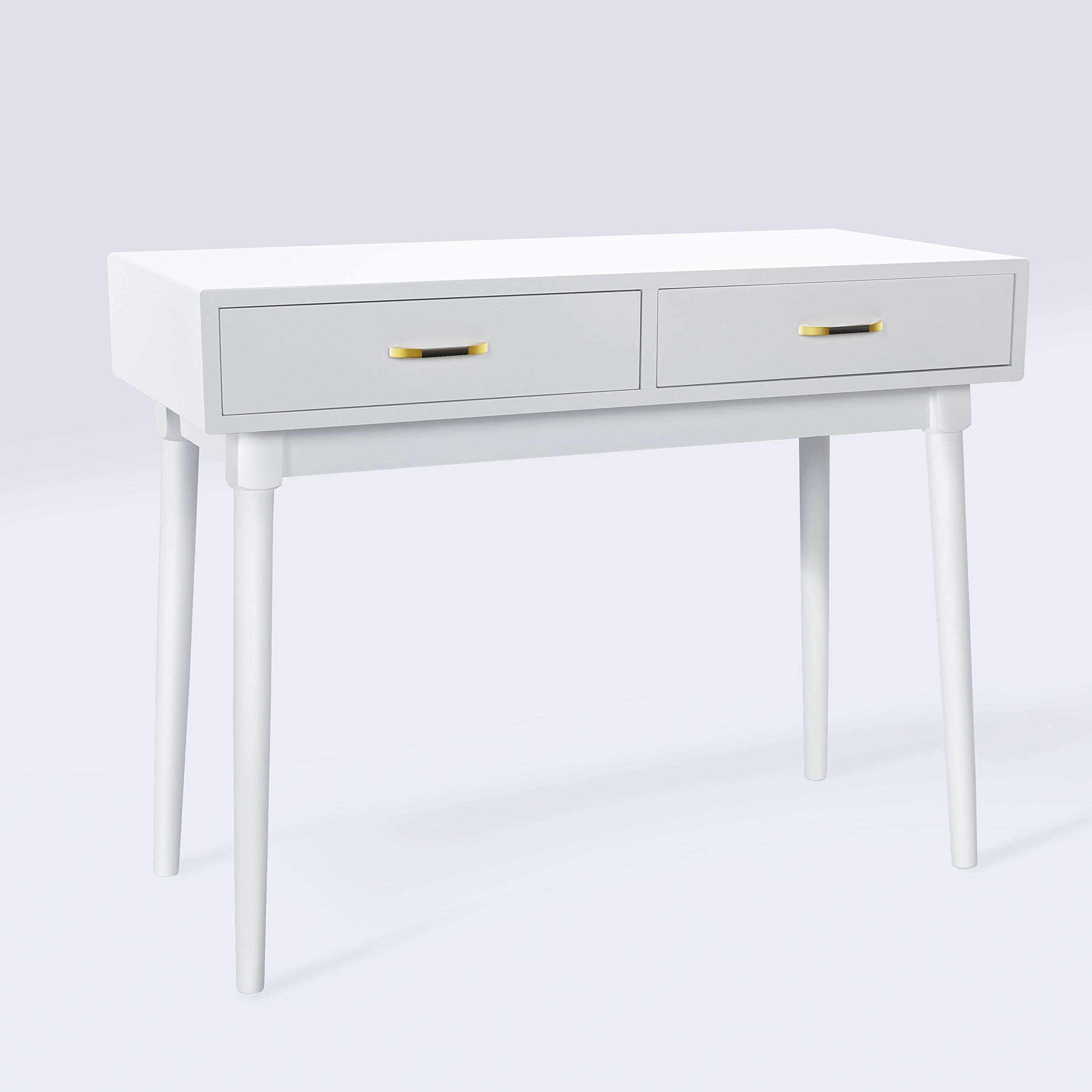 Modern Cream White Writing Computer Desk with 2 Storage Drawers - Home Office Laptop Workstation & Vanity Table | Perfect for Small Spaces, Remote Work & Study Areas