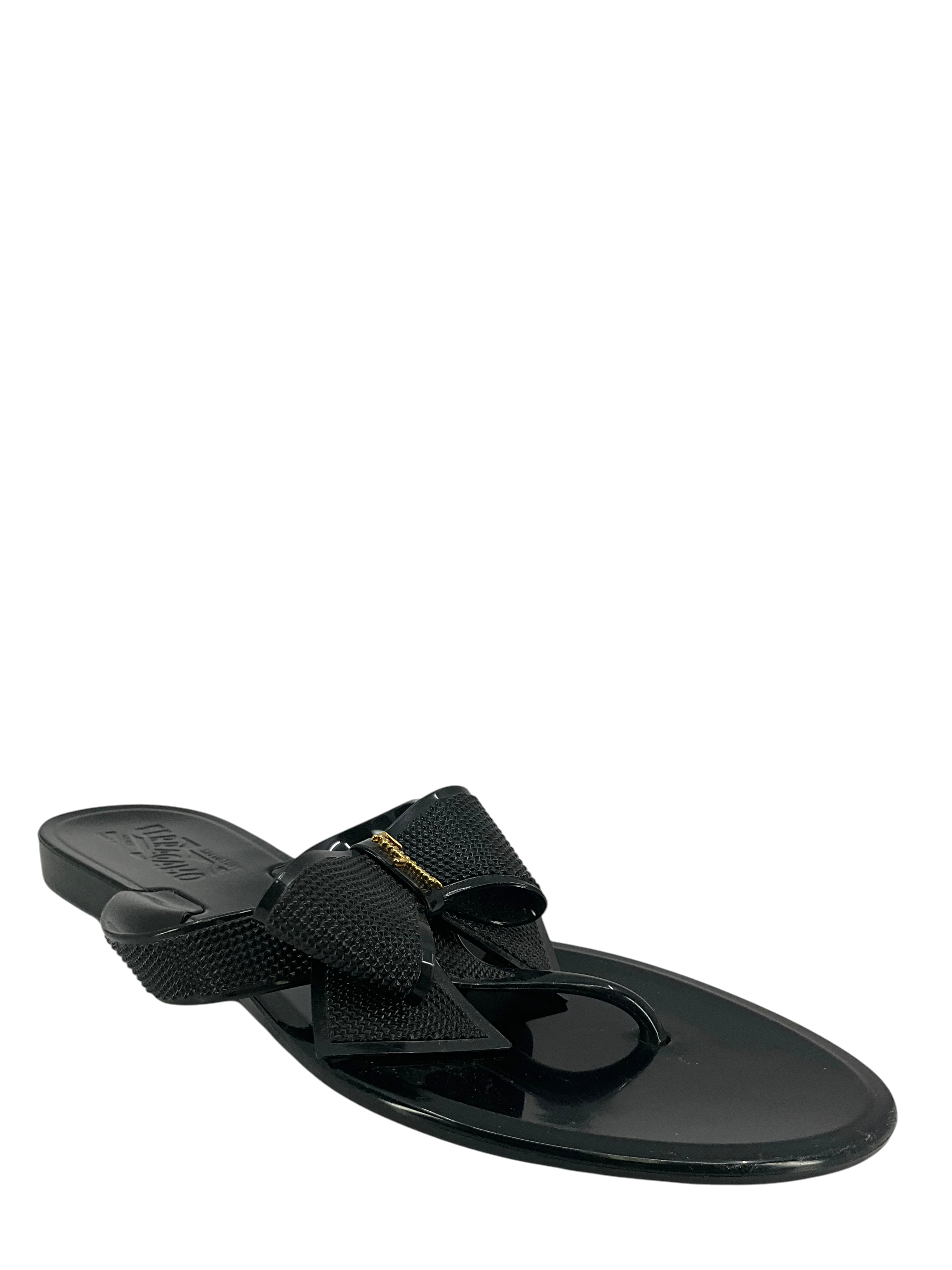 Salvatore Ferragamo Jelly T-Strap Logo Sandals for Women | Size 8 US | Comfortable Summer Beach Sandals for Casual Wear & Vacation Outfits