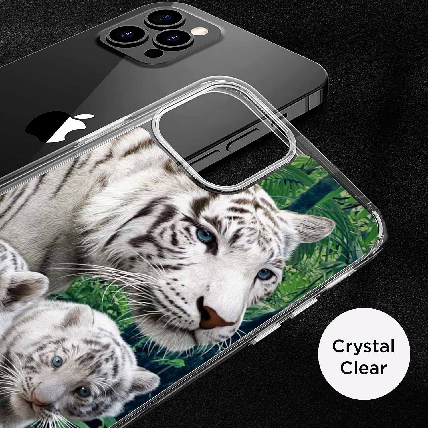 Shockproof Clear Phone Case for iPhone 12/12 Pro - Cute Majestic White Tiger Design | Protective Cover for Everyday Use, Travel & Outdoor Activities
