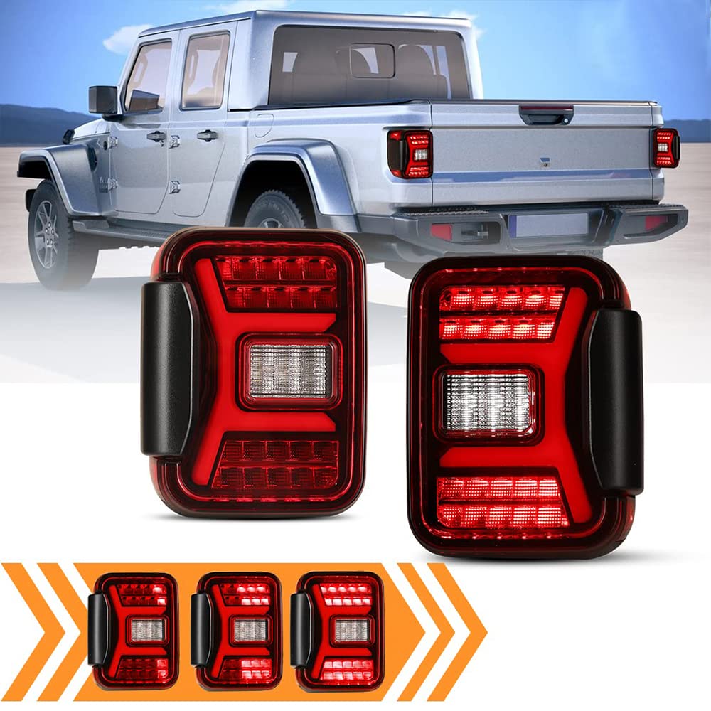 Premium LED Tail Lights Assembly for 2019-2025 Jeep Gladiator JT - Full LED Functional Rear Lamp Replacement with Sequential Turn Signal (Black Housing Red Lens) - Perfect for Off-Roading & Night Driving Safety