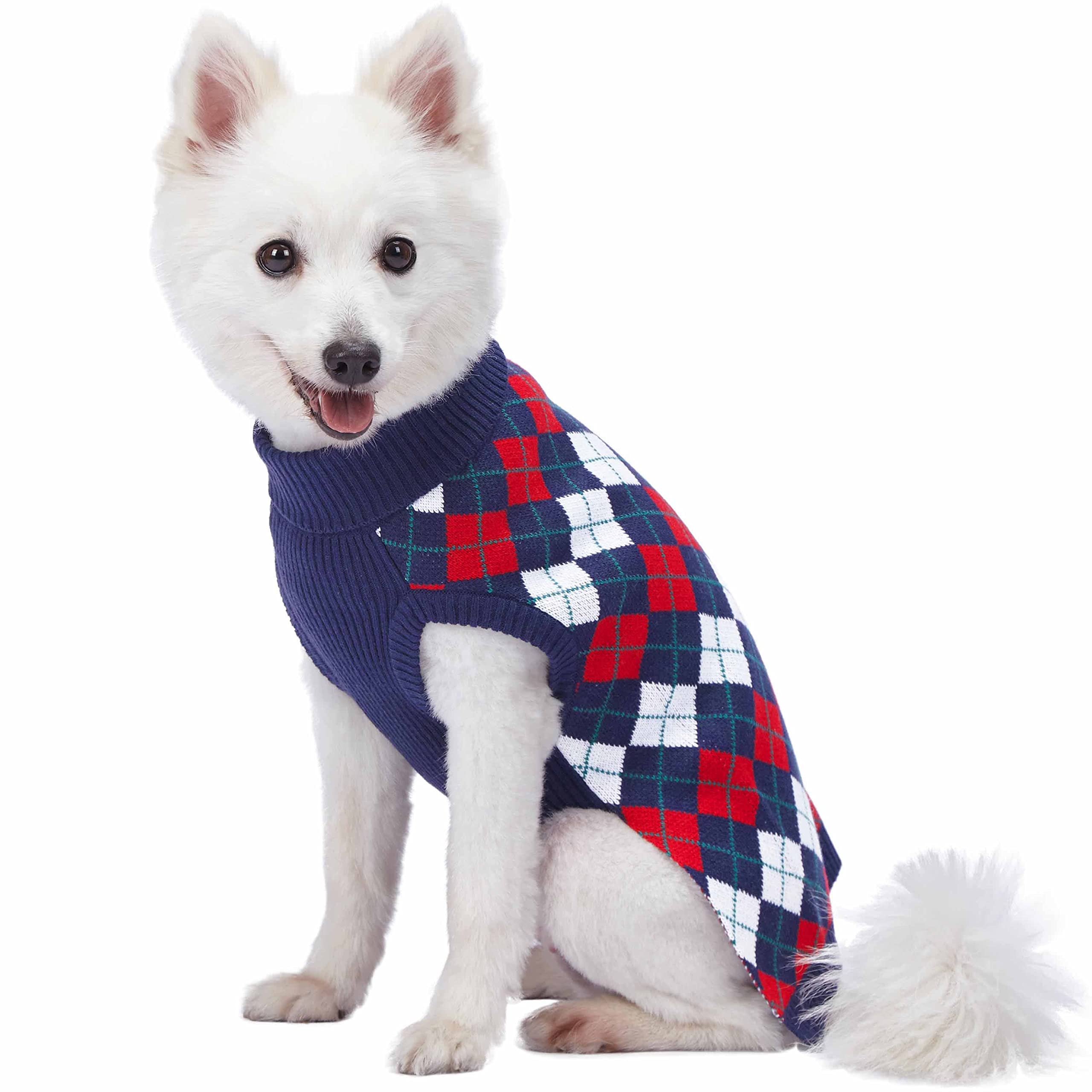 Navy Blue Argyle Dog Sweater for Small Pets - 12