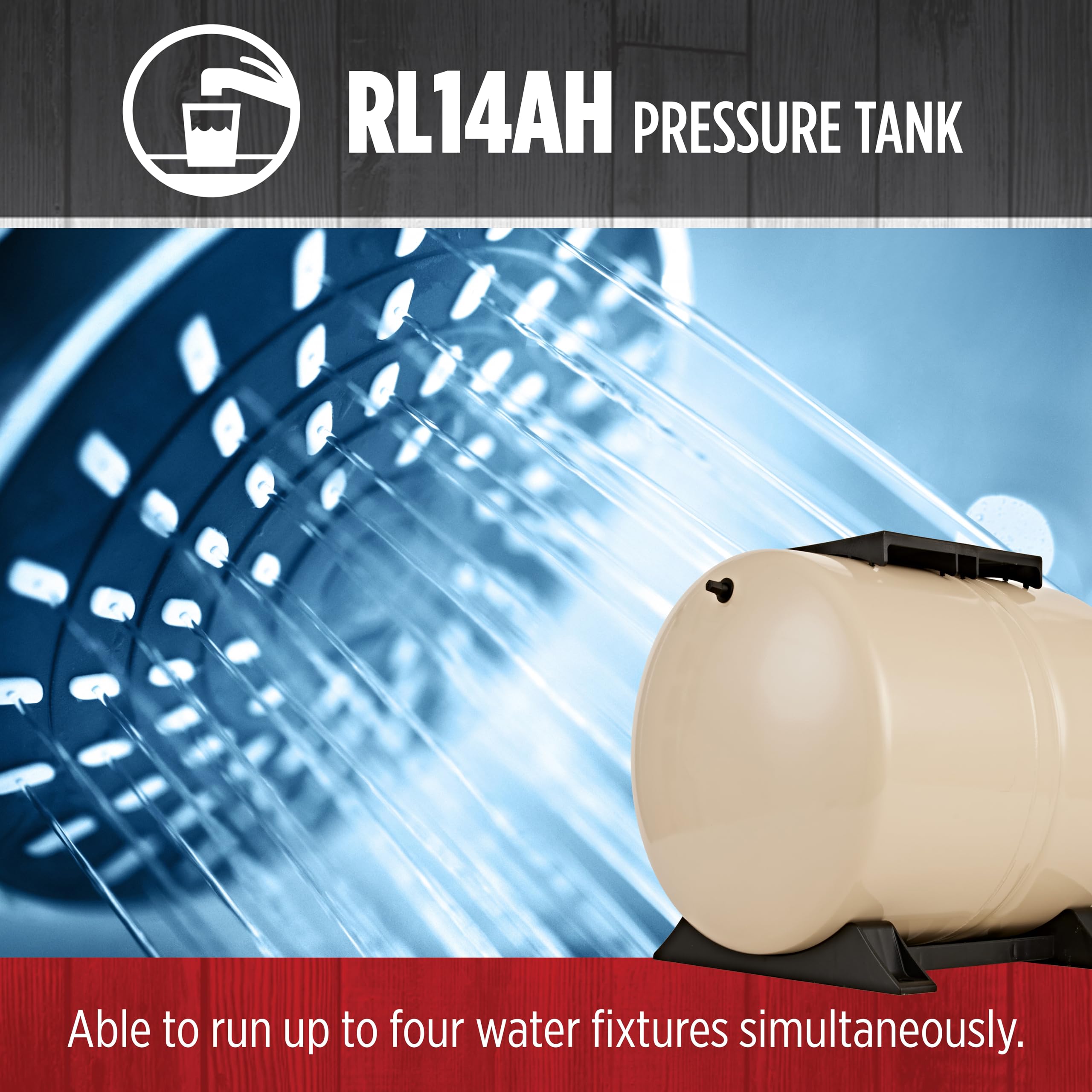 Red Lion RL14AH 14-Gallon Horizontal Pre-Charged Pressure Tank with Pump Mounting Bracket - Thermoplastic Stand for Well Pumps, 3/4-Inch MNPT Connection (Almond) - Ideal for Residential Water Systems, Irrigation & Agricultural Applications