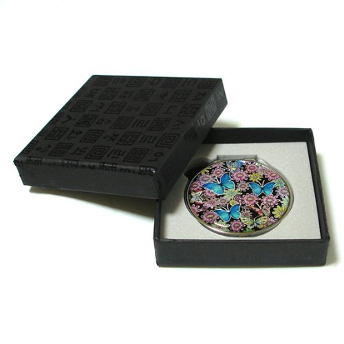 2X/1X Magnification Compact Mirror - Mother of Pearl Design, Portable Travel Makeup Mirror for Women, Gift for Mom (Blue Butterfly Flower) - Perfect for Purses & On-the-Go Touchups