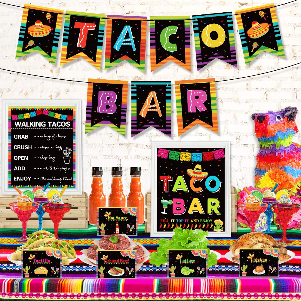 Taco Bar Decoration Kit - Mexican Fiesta Party Supplies with Banner, Sign Tent & Garland for Cinco de Mayo, Bachelorette, Bridal Shower, Wedding & Birthday Celebrations | Perfect for Taco Tuesday, Themed Parties & Festive Gatherings