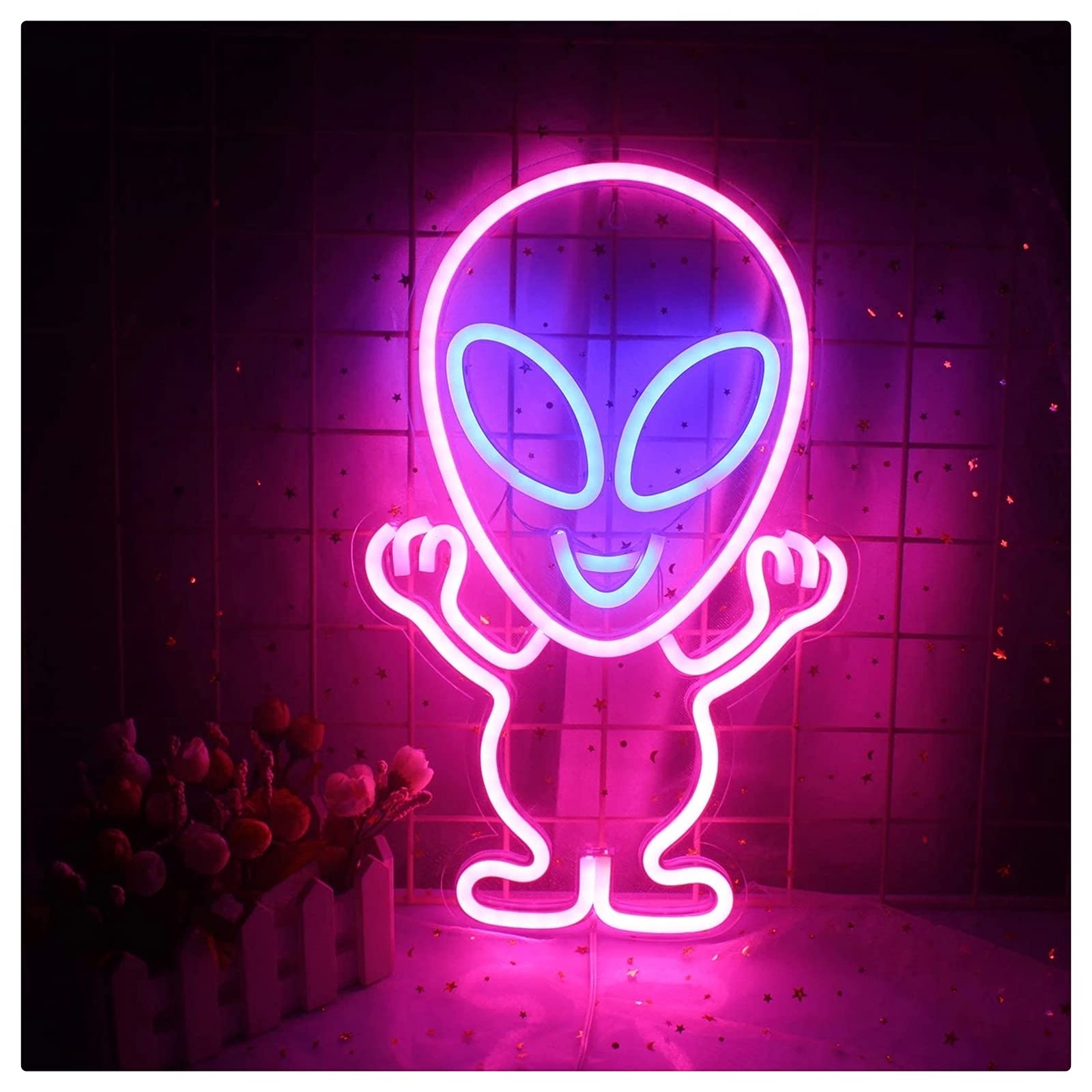 Alien Neon Sign Lights - USB Powered LED Neon Wall Decor for Kids Room, Bar, Festival & Birthday Party | Durable Custom Neon Signs for Home, Office & Event Lighting