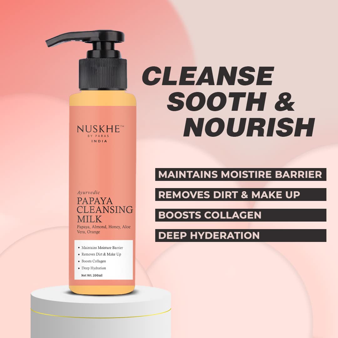 Nuskhe By Paras Ayurvedic Papaya Cleansing Milk - Natural Face Wash for Glowing Skin | Gentle Exfoliation & Deep Cleansing | Perfect for Daily Skincare Routine & Acne-Prone Skin