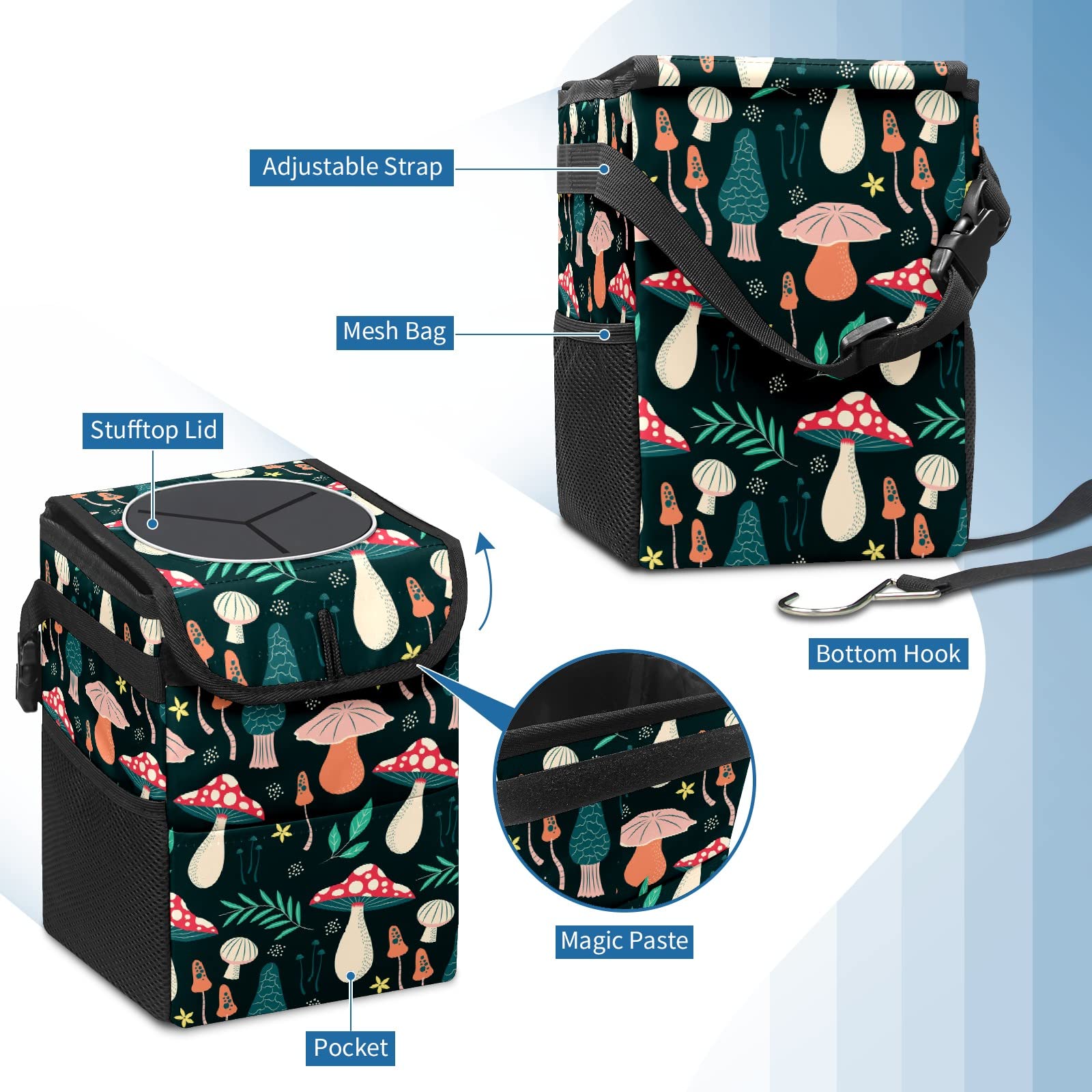 Waterproof Car Trash Can with Lid & Storage Pockets - No Installation Required, Large Capacity Auto Organizer for Sedan, SUV, Truck | Perfect for Road Trips, Commuting & Family Travel