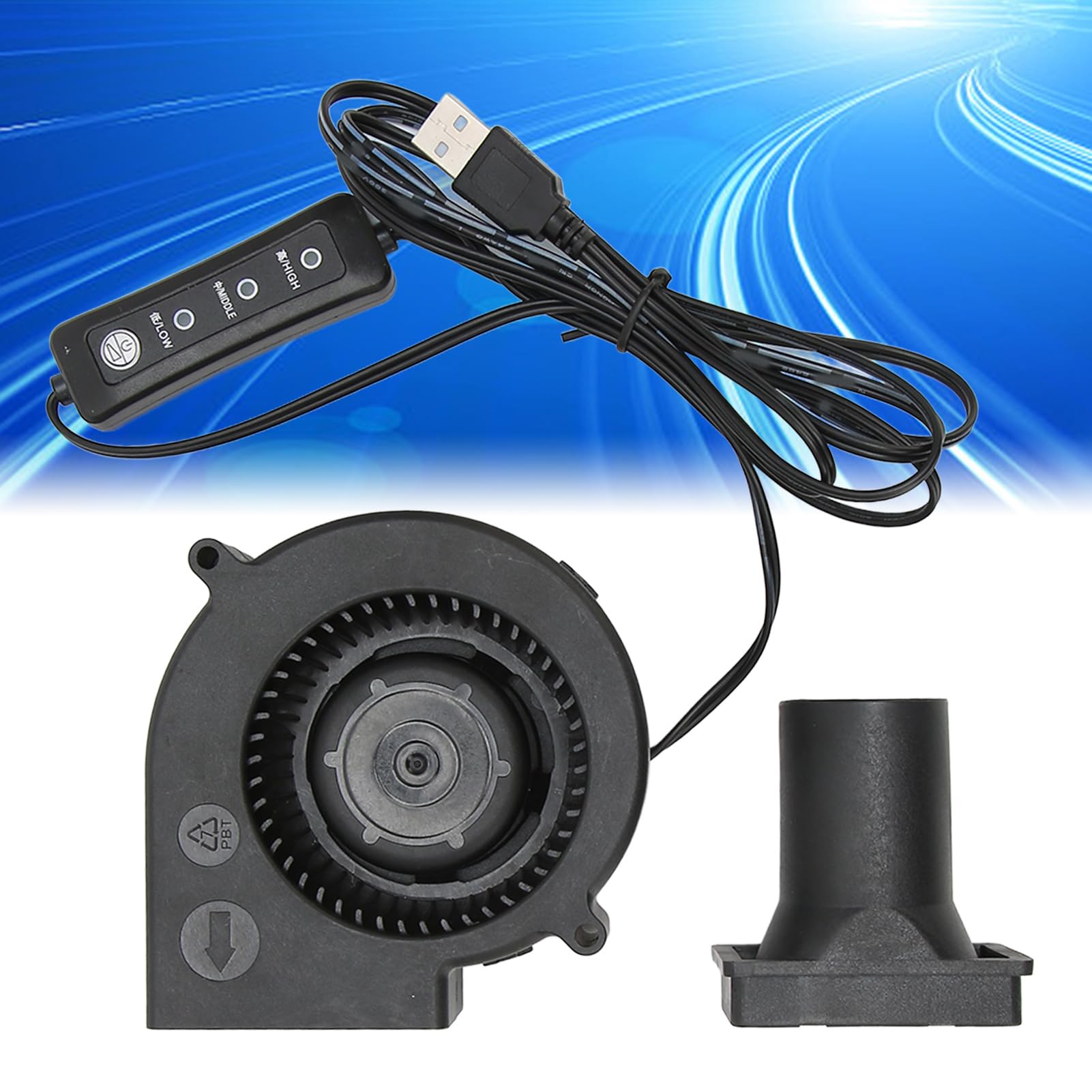 97x33mm USB Blower Cooling Fan - 3.8 Inch 3-Speed Brushless DC 5V Fan (3800 RPM, 22 CFM) for PC Cooling, Electronics, 3D Printers & Gaming Rigs | Quiet High-Performance Computer Fan for Optimal Airflow