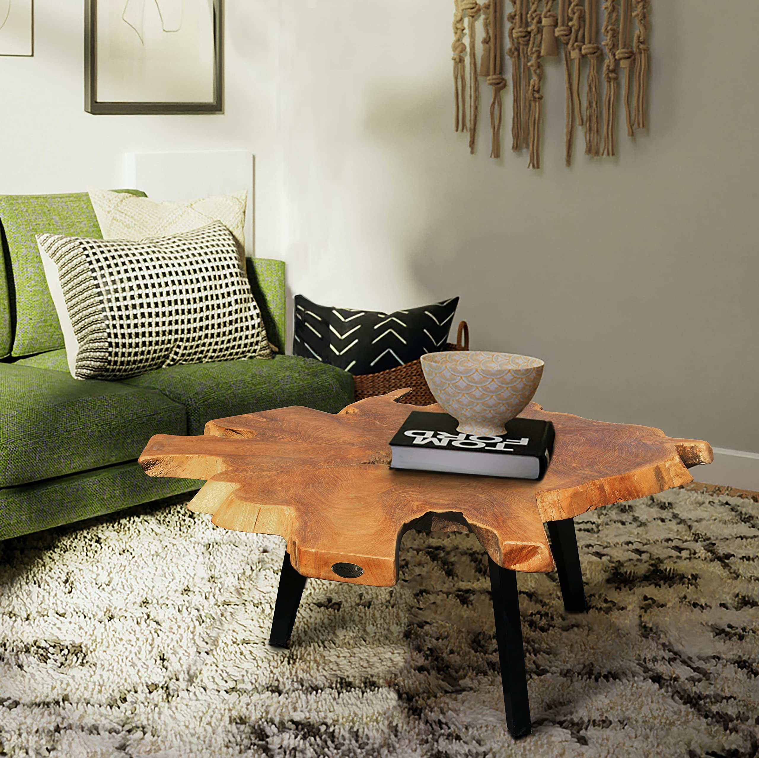 Rustic Recycled Teak Wood Ampyang Abstract Coffee Table - Handcrafted Modern Living Room Furniture for Home Decor & Cozy Spaces
