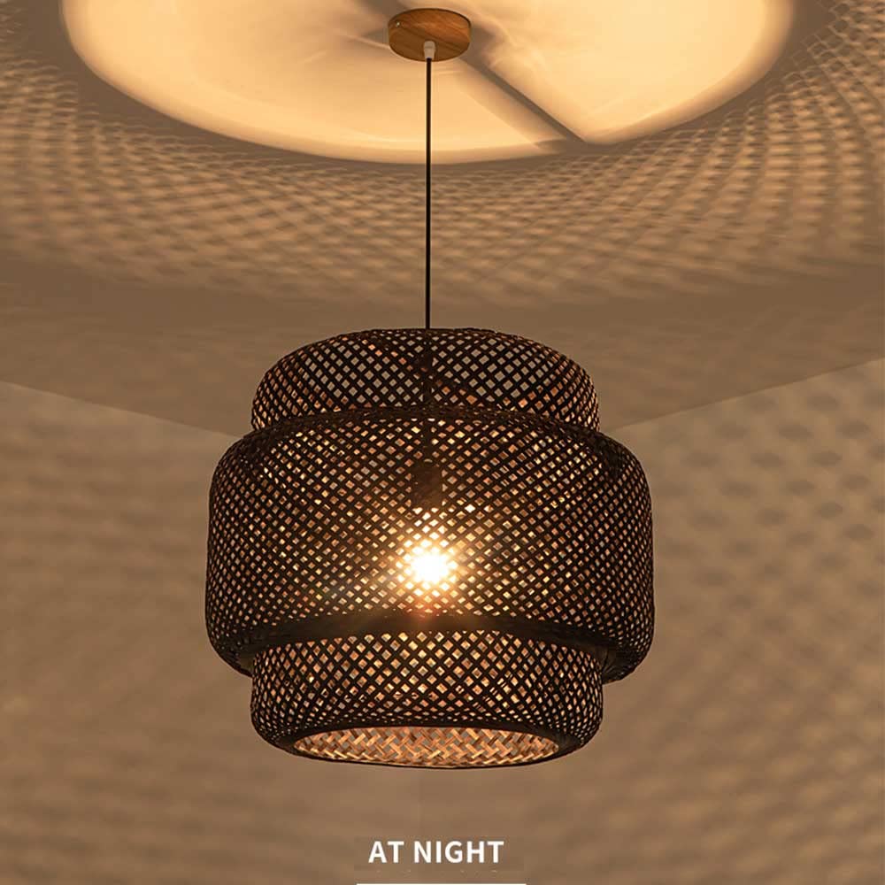Nordic Bamboo Chandelier - Handwoven Rattan Pendant Light with Wicker Shade, Japanese Inspired Woven Lantern for Bedroom, Dining Room & Living Room Decor | Perfect for Boho, Farmhouse & Coastal Interior Design Styles