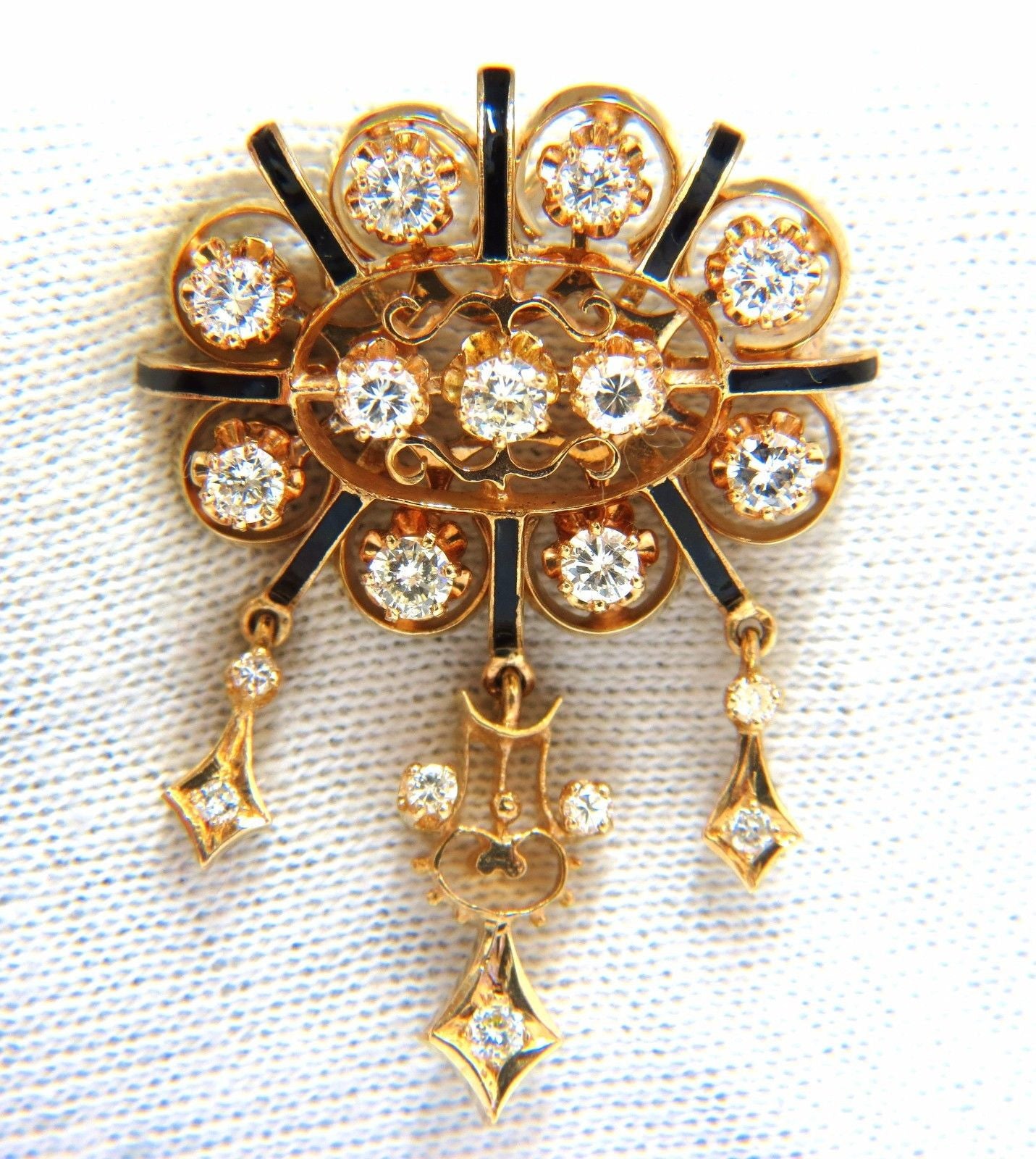 1.50ct Diamond Tassel Vintage 1960's Pendant Brooch Pin in 14K Gold - Elegant Jewelry for Weddings, Parties & Special Occasions
