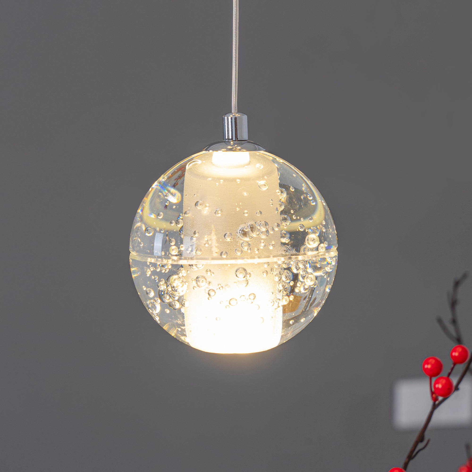 Elegant Ball Crystal Pendant Light - Modern Chandelier for Dining Room, Bedroom & Living Room Decor - Dimmable LED Hanging Light Fixture