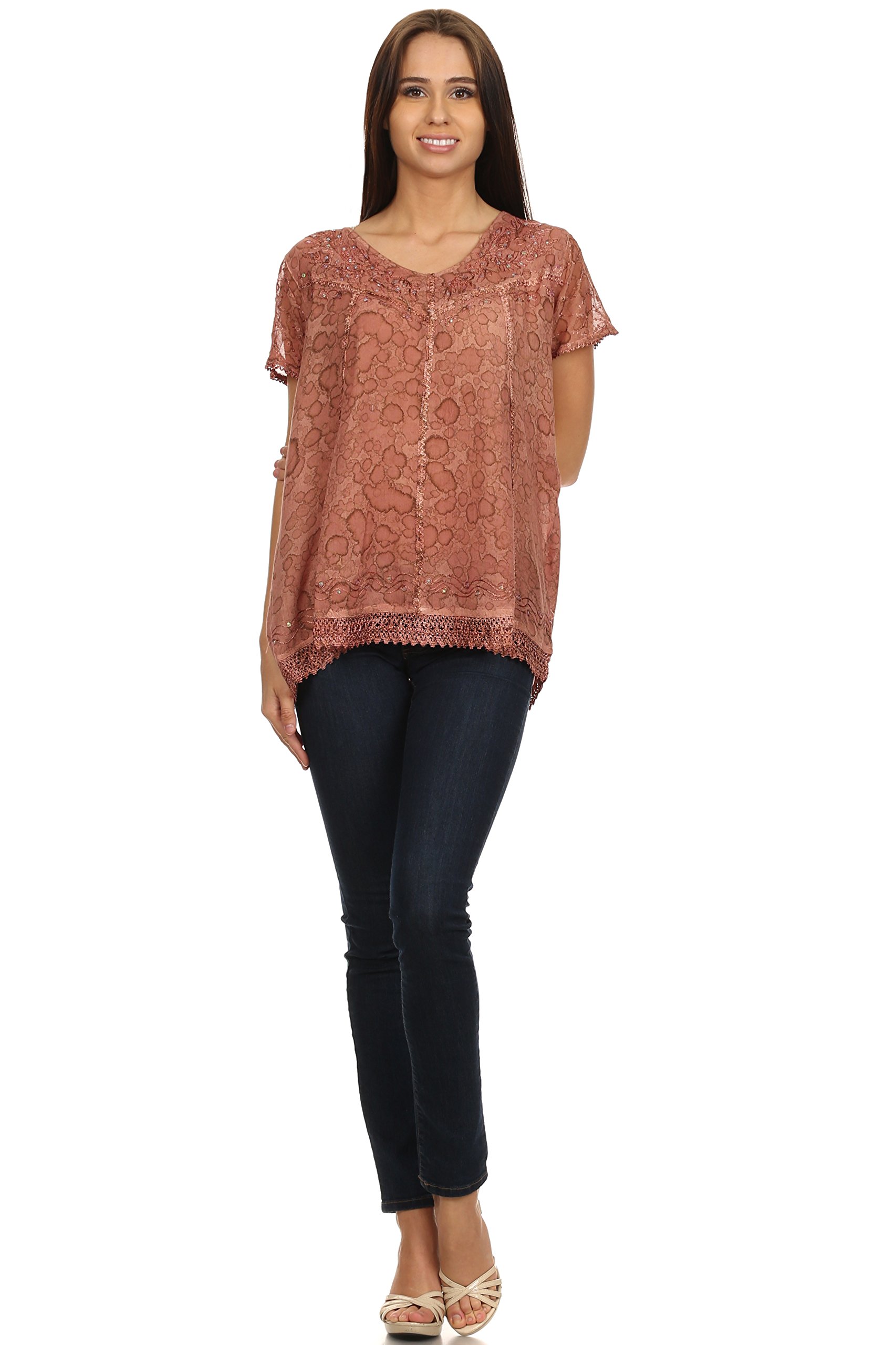 Sakkas Women's Charolette Embroidered Sequin Blouse - Elegant Party Top for Evening Events, Weddings & Special Occasions