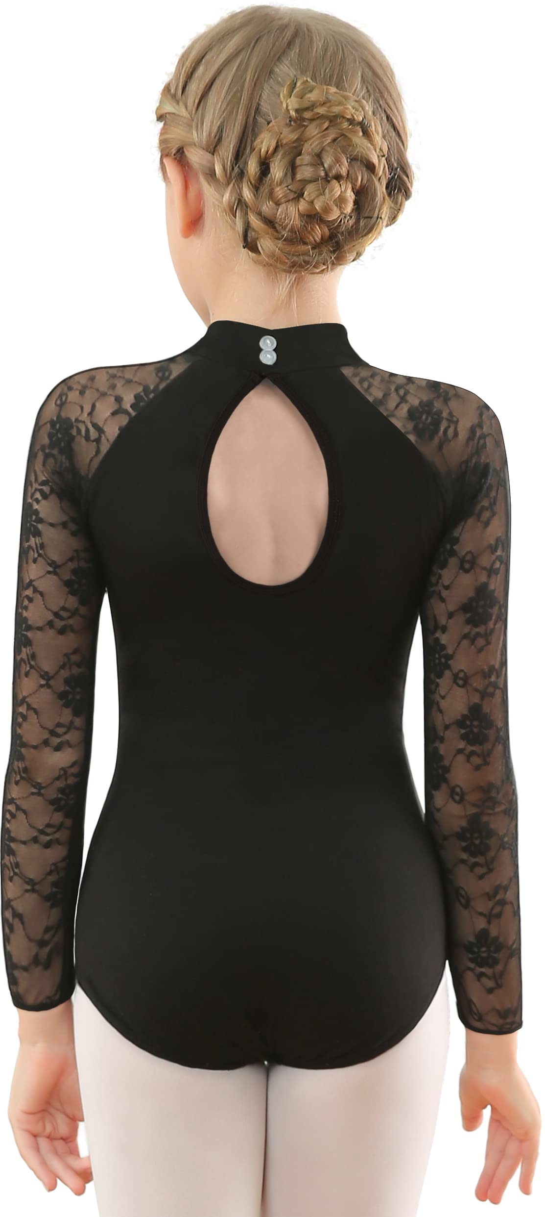 MOLLDAN Girls Dance Leotard with Lace Neck & Back Bow - Ballet Gymnastics Leotard Top for Kids, Water Drop Design - Perfect for Dance Recitals, Ballet Classes & Gymnastics Performances