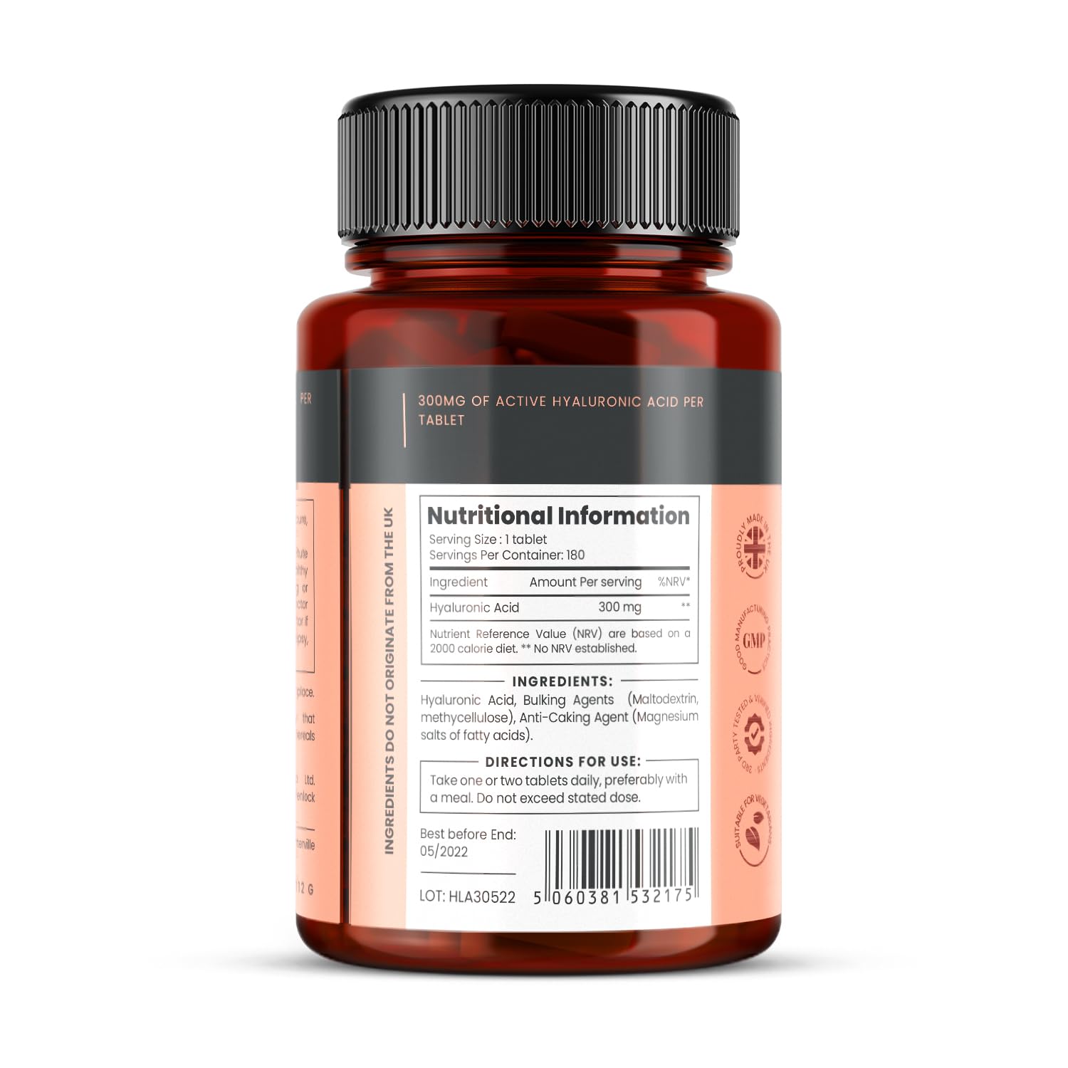 PureClinica Triple Strength Hyaluronic Acid 300mg - 720 Tablets (4 Bottles x 180) | 2 Year Supply | Supports Joint Health & Skin Hydration | Perfect for Active Lifestyles & Anti-Aging Routines