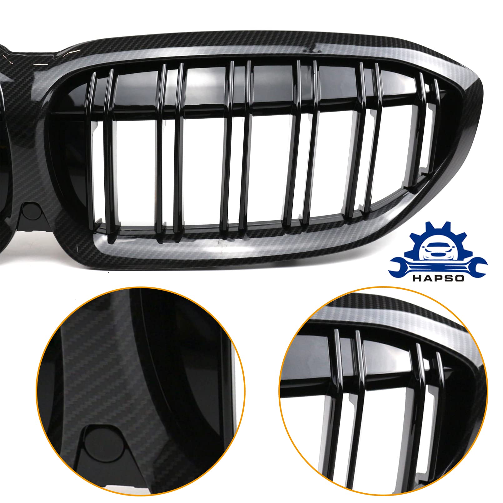 Carbon Fiber Front Kidney Grille Replacement for 2019-2022 BMW 3 Series G20/G21/G28 - Performance Style Double Slat Grill - Enhances Hood Appearance for Street & Show Cars
