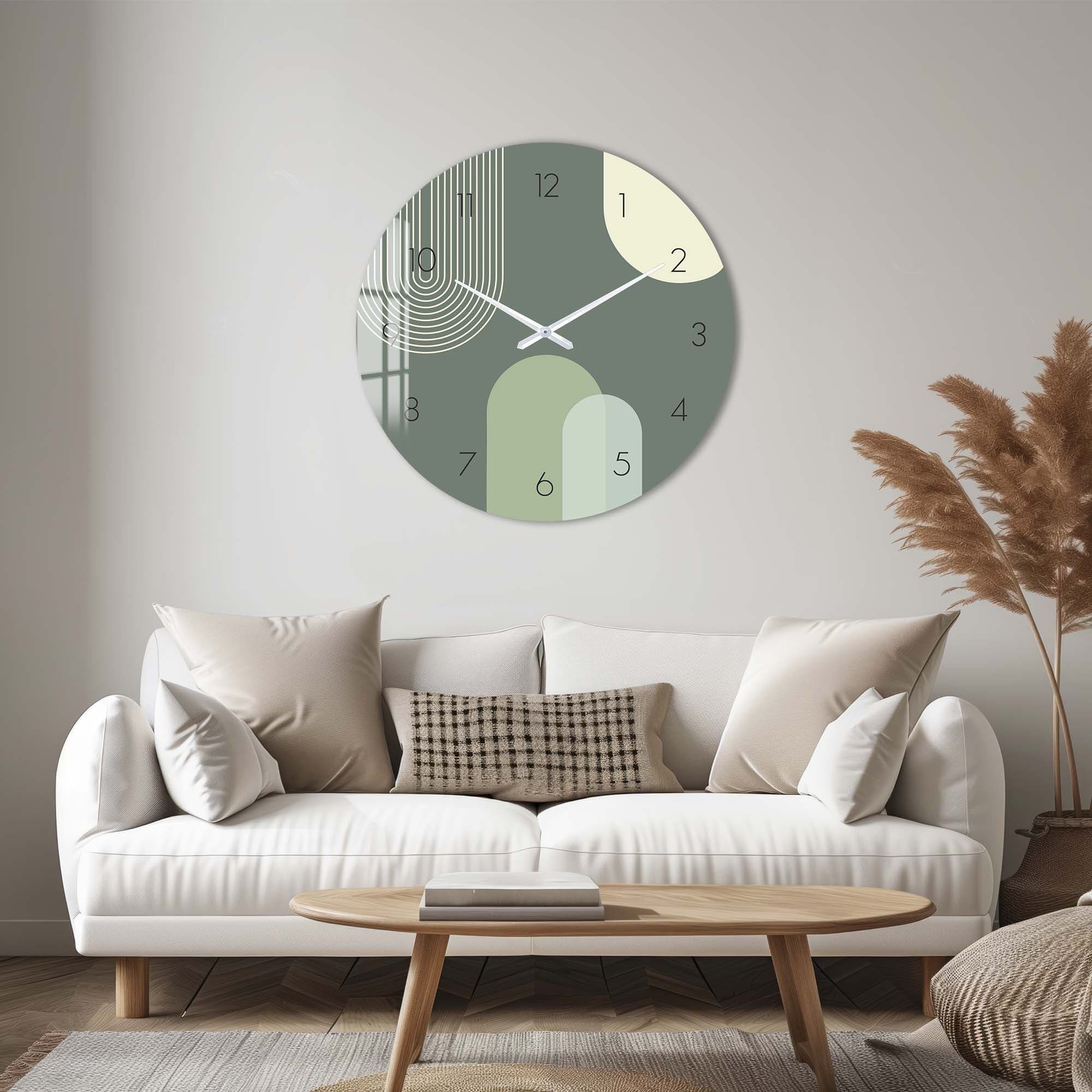 Puffy Khaki Glass Wall Clock - Modern Large Silent Non-Ticking Decorative Clock for Living Room, Bedroom, Office | Home & Office Decor