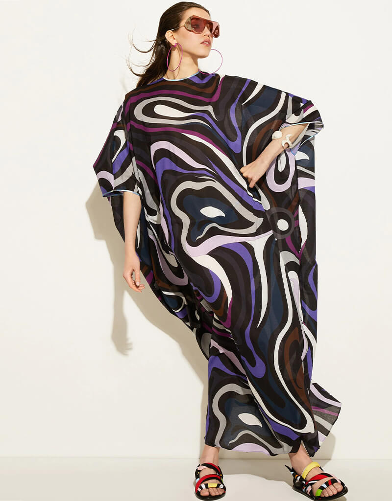 Black Lewis Cotton Kaftan Dress for Women - Comfortable Loose Fit Maxi Dress - Perfect for Beach, Vacation, and Summer Wear