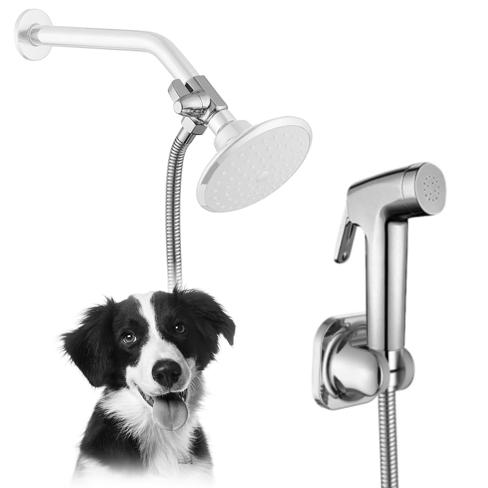 Pet Shower Attachment Set for Dogs & Cats - Handheld Dog Bath Sprayer with Adjustable Shower Head, 6ft Hose & Diverter Valve - Perfect for Home Pet Grooming, Bathing Puppies & Washing Large Dogs in Tub or Outdoor