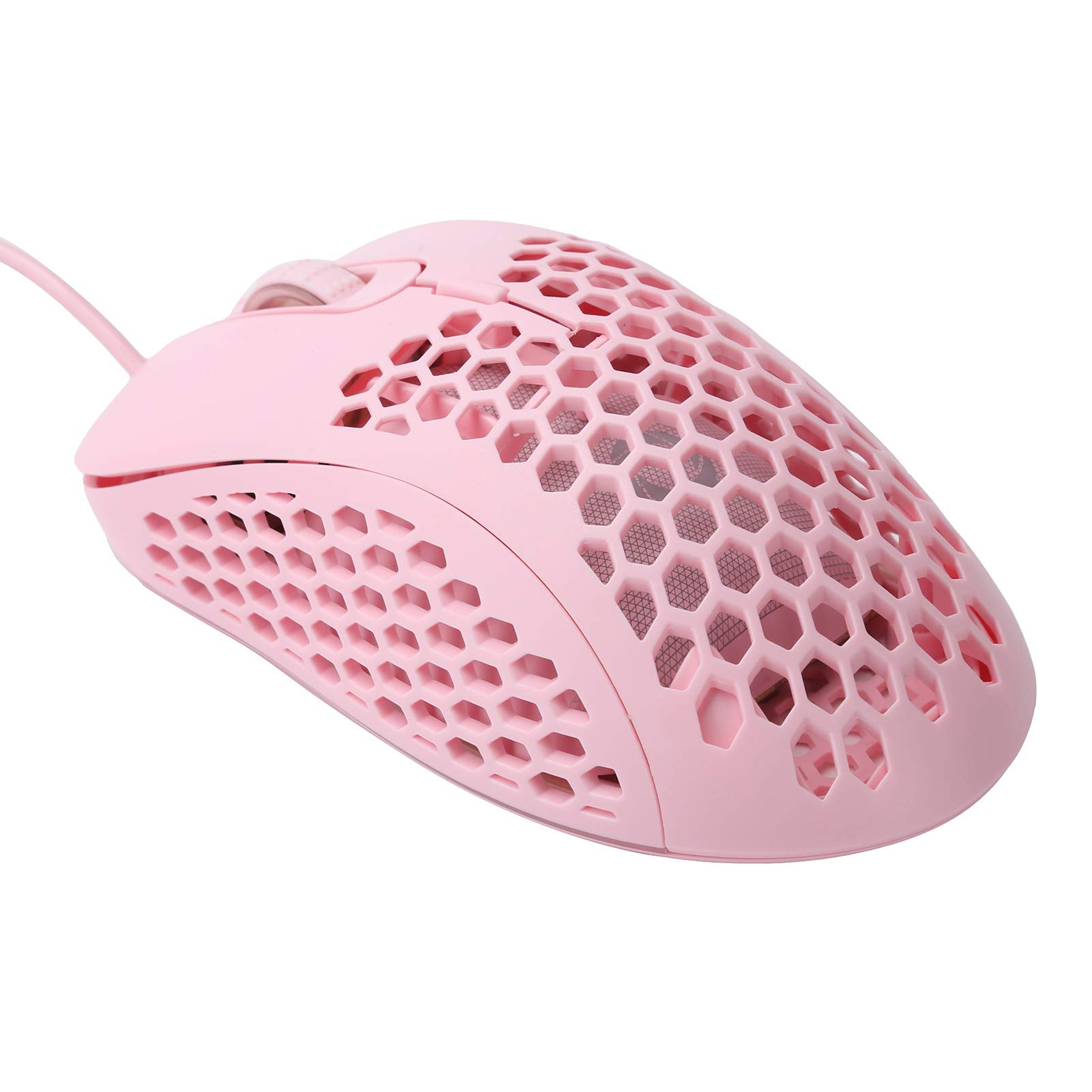 ASHATA Ergonomic Wired Gaming Mouse with Hollow Hole Design - 3200 DPI High Precision, Lightweight Non-Slip USB Optical Mouse for PC, Laptop - Perfect for Gaming, Office Work & Online Classes (Pink)