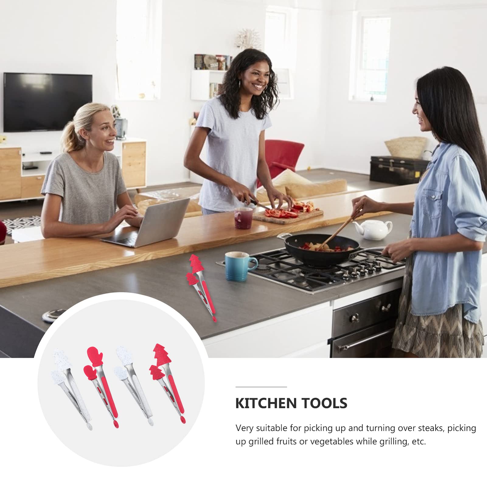 Angoily 4-Piece Silicone Food Tongs Set - Heat-Resistant Stainless Steel Kitchen Cooking Utensils for BBQ, Steak, Bread & More - Perfect for Grilling, Baking & Serving