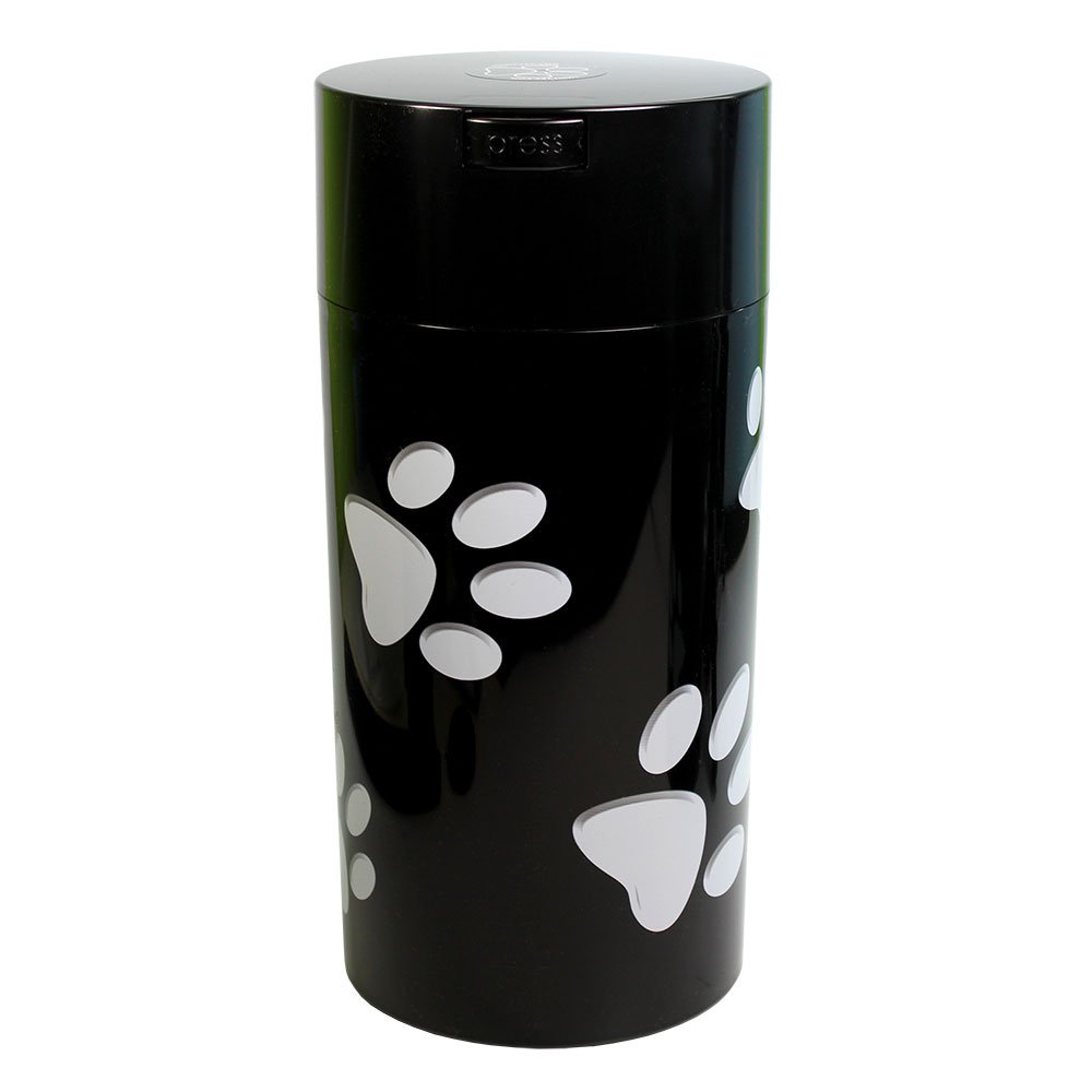 Pawvac 24oz Vacuum Sealed Pet Food Storage Container with Black Cap & White Paw Design - Airtight Dry Food Dispenser for Dog Treats, Cat Kibble & Bulk Food Storage in Kitchen, Pantry or RV
