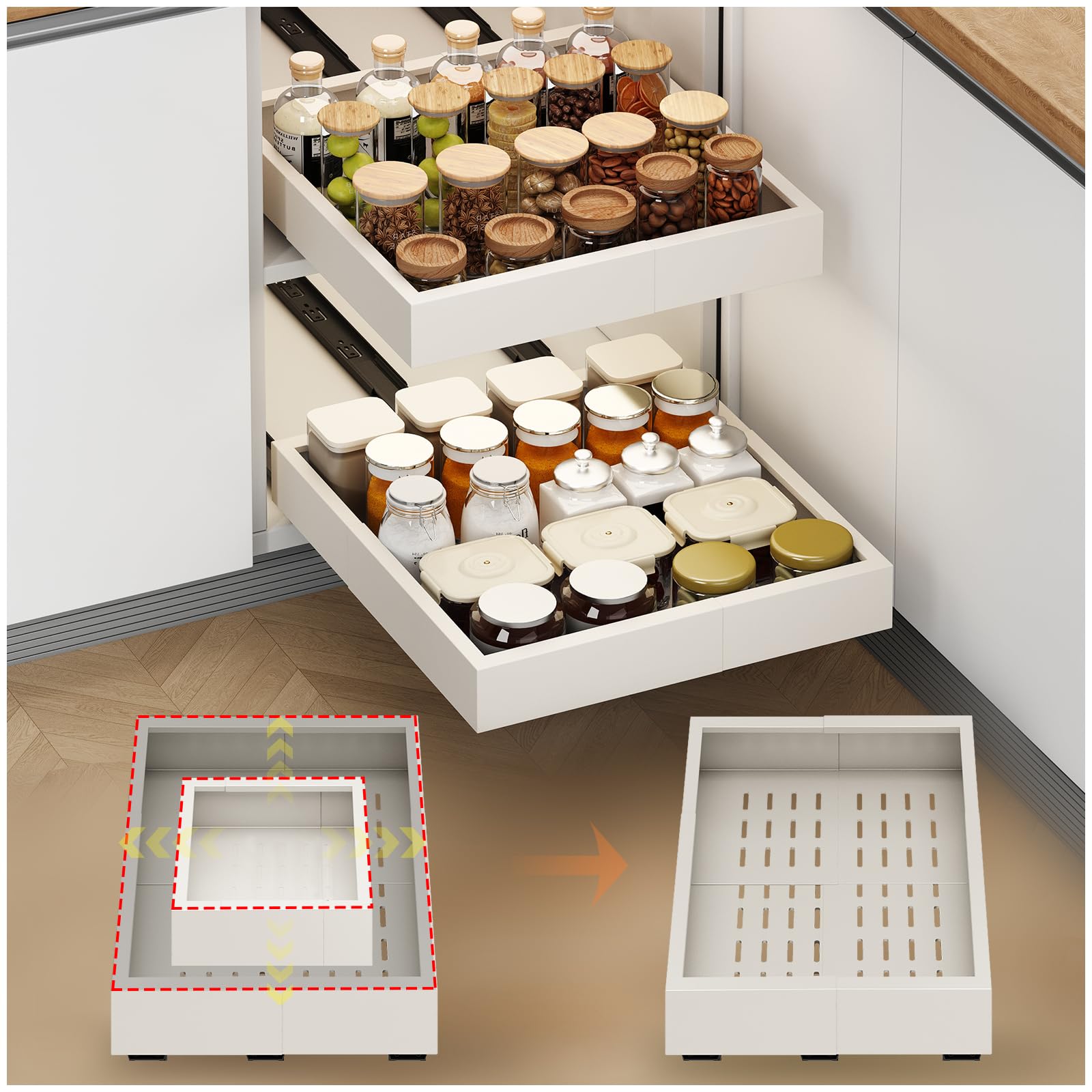 2-Piece Expandable Pull Out Cabinet Organizer - Adjustable Width (11