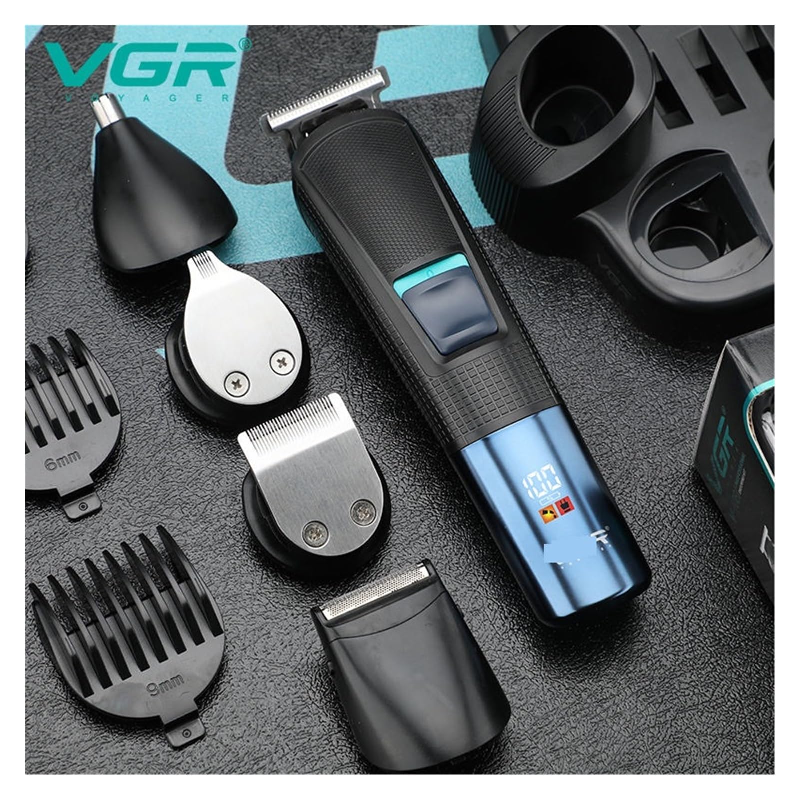 VGR V-108 Professional 5-in-1 Men's Grooming Kit - Electric Shaver, Beard Trimmer, Nose Hair Trimmer, Hair Clipper Set (Blue) - Perfect for Home Barbering, Travel & Personal Grooming