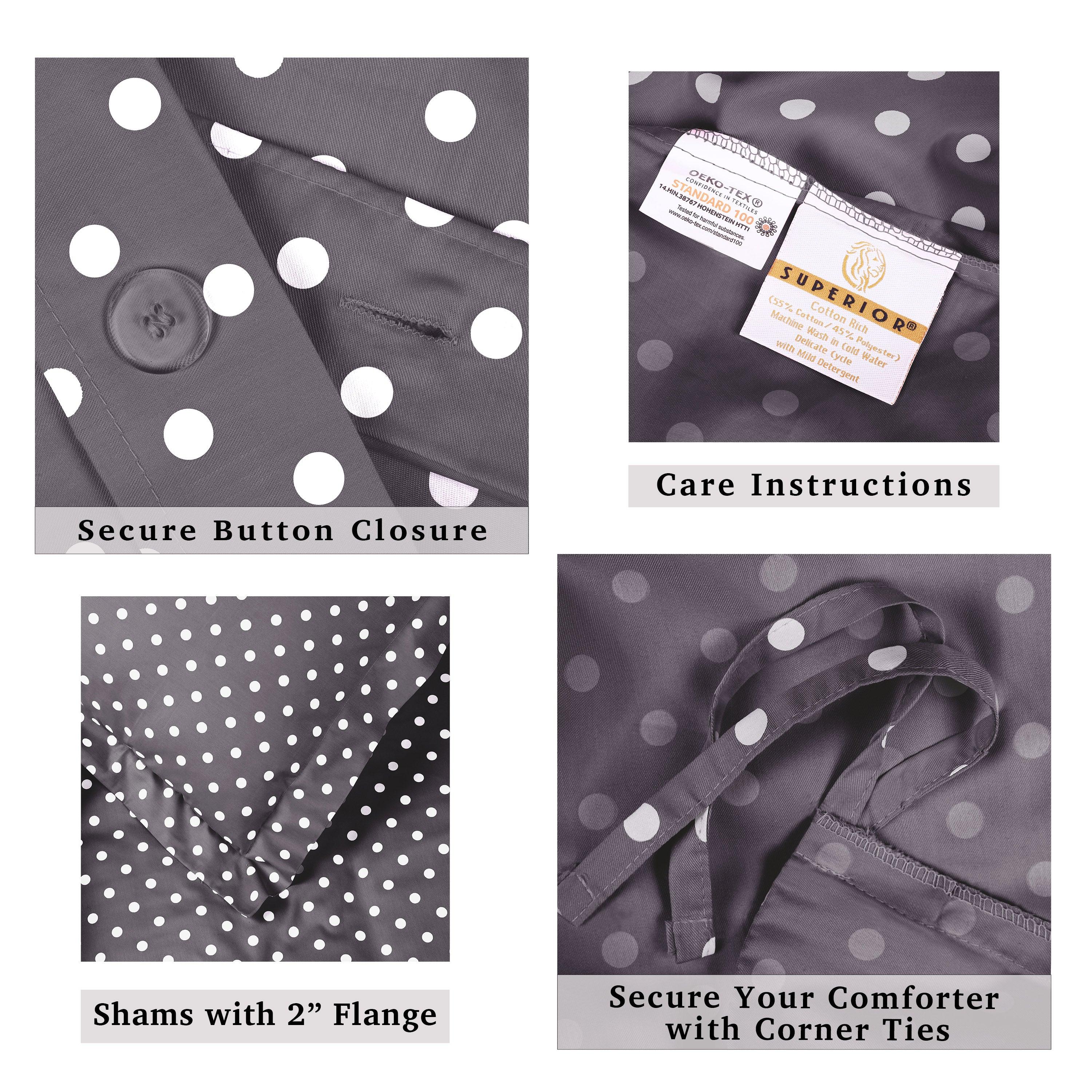 Premium 600 Thread Count Cotton Blend Polka Dot Duvet Cover Set - Soft & Breathable Bedding for Cozy Nights - Perfect for Master Bedroom, Guest Room & Dorm Decor