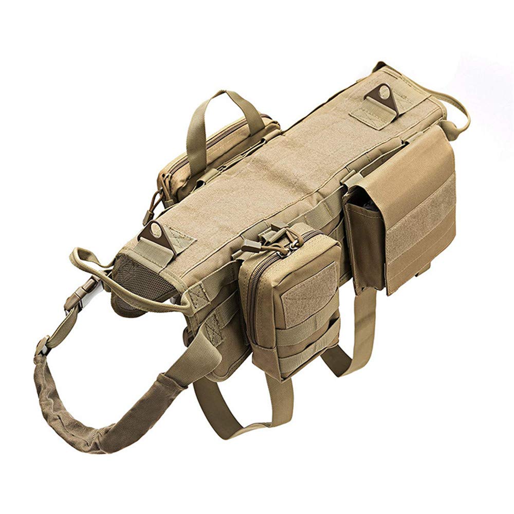 ZJDU Tactical Military Molle Dog Vest with 2 Removable Backpacks - Adjustable Outdoor Training Service Dog Harness for Hunting, Hiking & Police K9 Operations