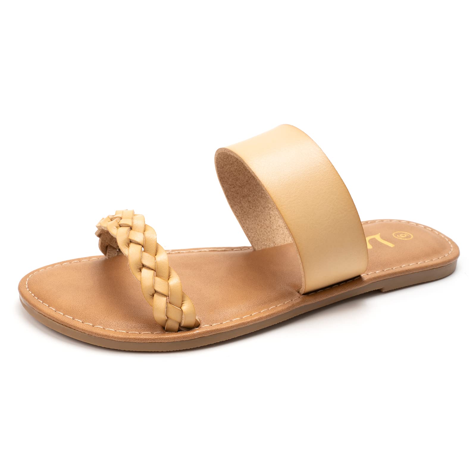 LM Women's Braided Slide Sandals - Open Toe Two-Strap Slip On Flat Sandals for Summer | Comfortable Casual Beach & Pool Slides for Women | Perfect for Vacation, Lounging, and Everyday Wear