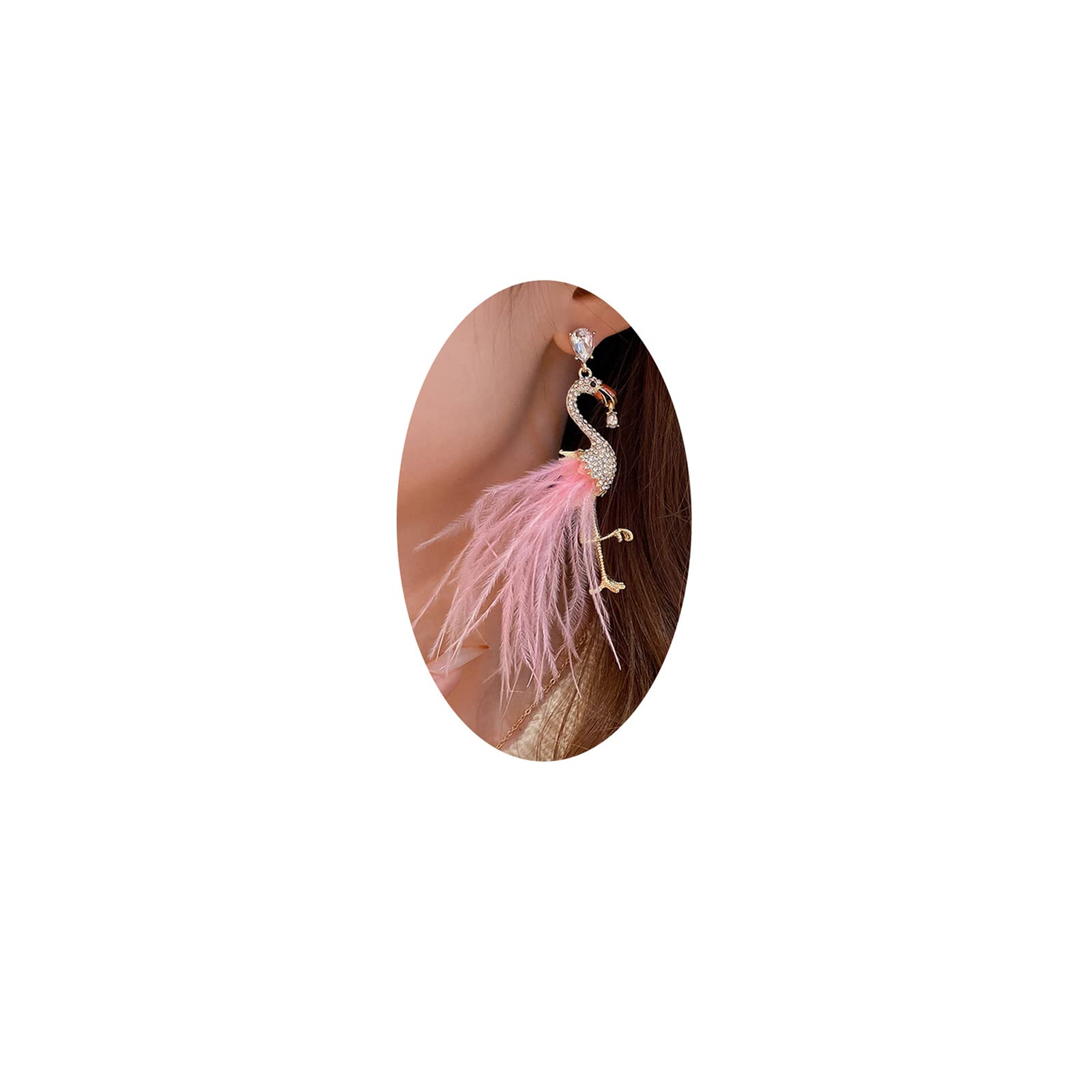 Flamingo Dangle Earrings for Women | Feather Tassel Drop Earrings with Elegant Crystal Birds | Fashion Jewelry Gifts for Her | Perfect for Parties, Weddings & Date Nights