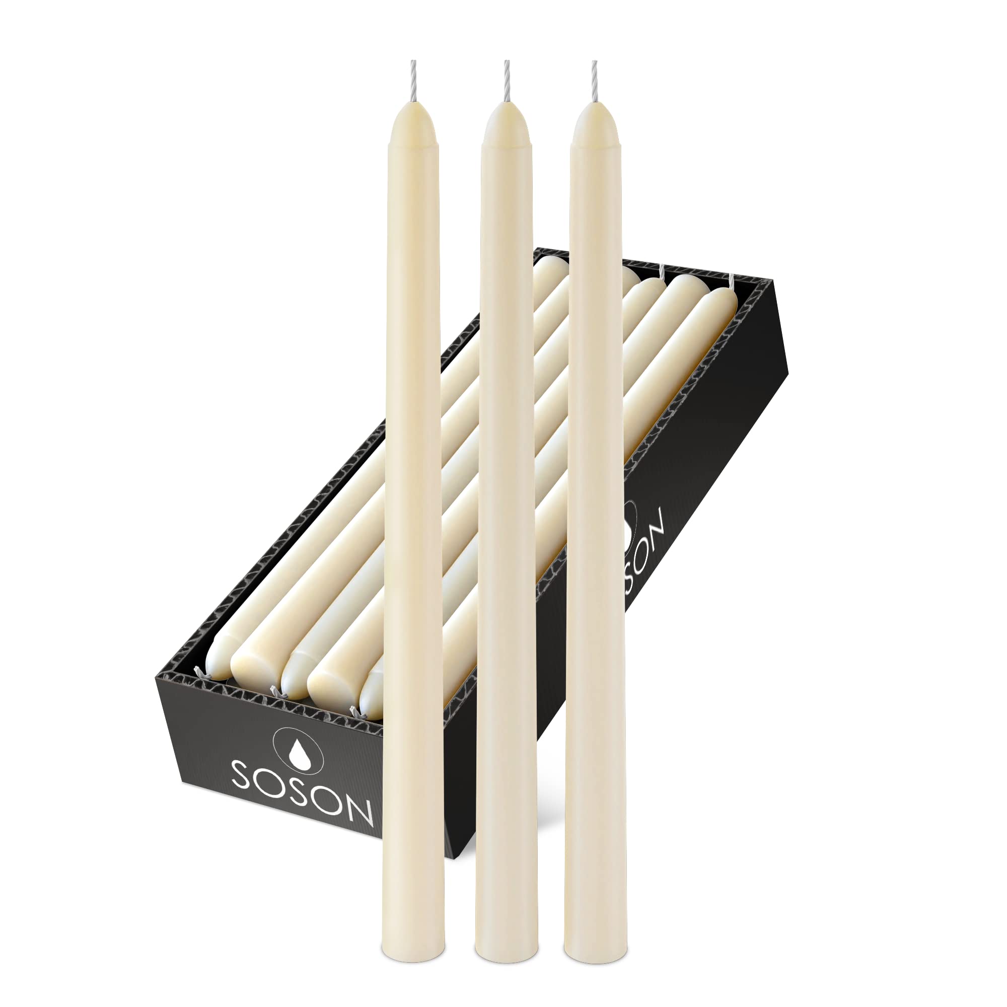 Simply Soson Premium 10 Inch Ivory Taper Candles - Dripless Long Candles for Dining Table, Wedding Centerpieces & Fall Decor (12 Pack) | Elegant Ivory Candlesticks for Romantic Dinners, Holiday Decorations & Special Occasions
