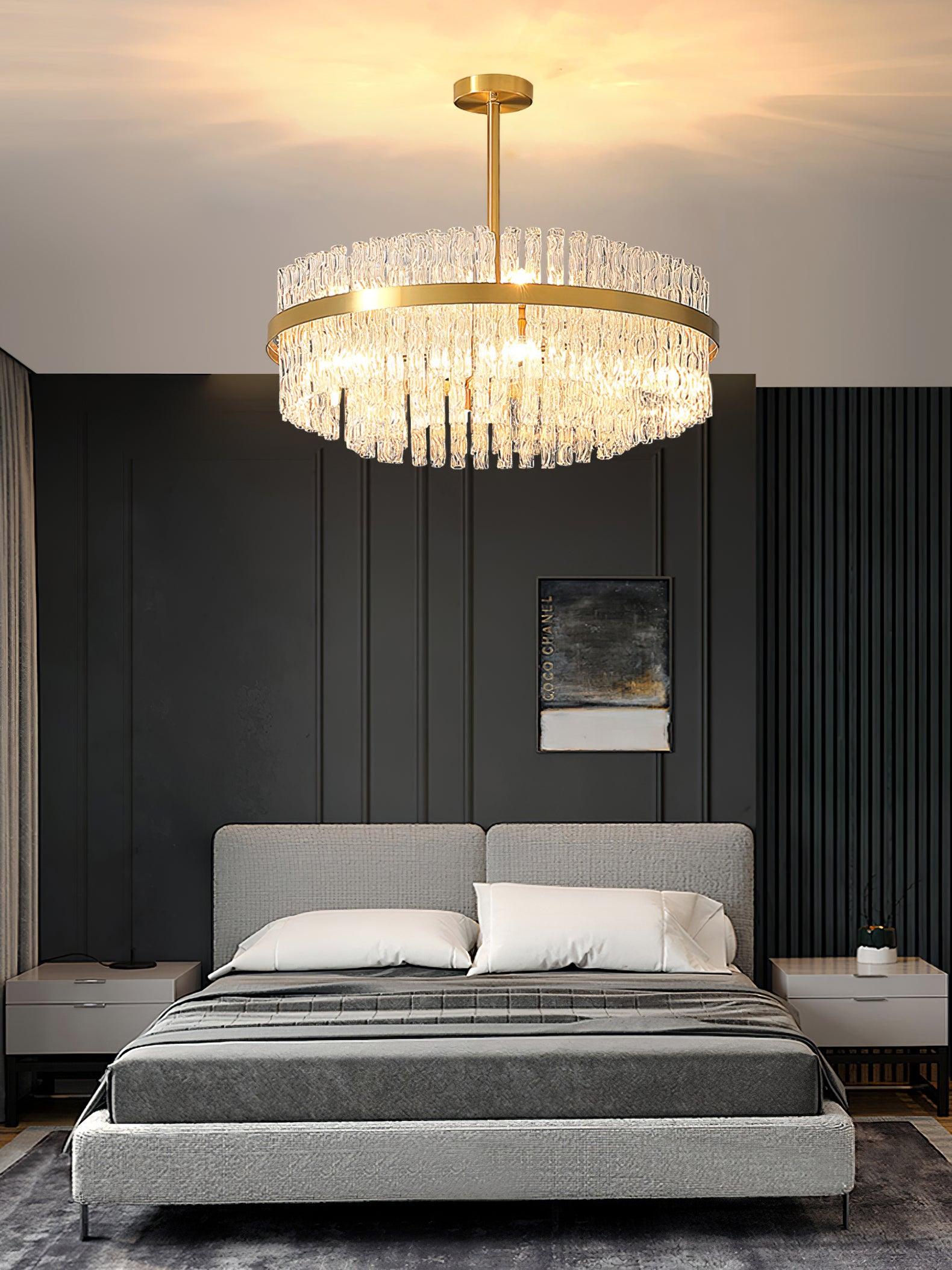 Elegant Gold and Clear Crystal Rod Chandelier - Modern Luxury Ceiling Light Fixture for Dining Room, Living Room, or Bedroom Decor