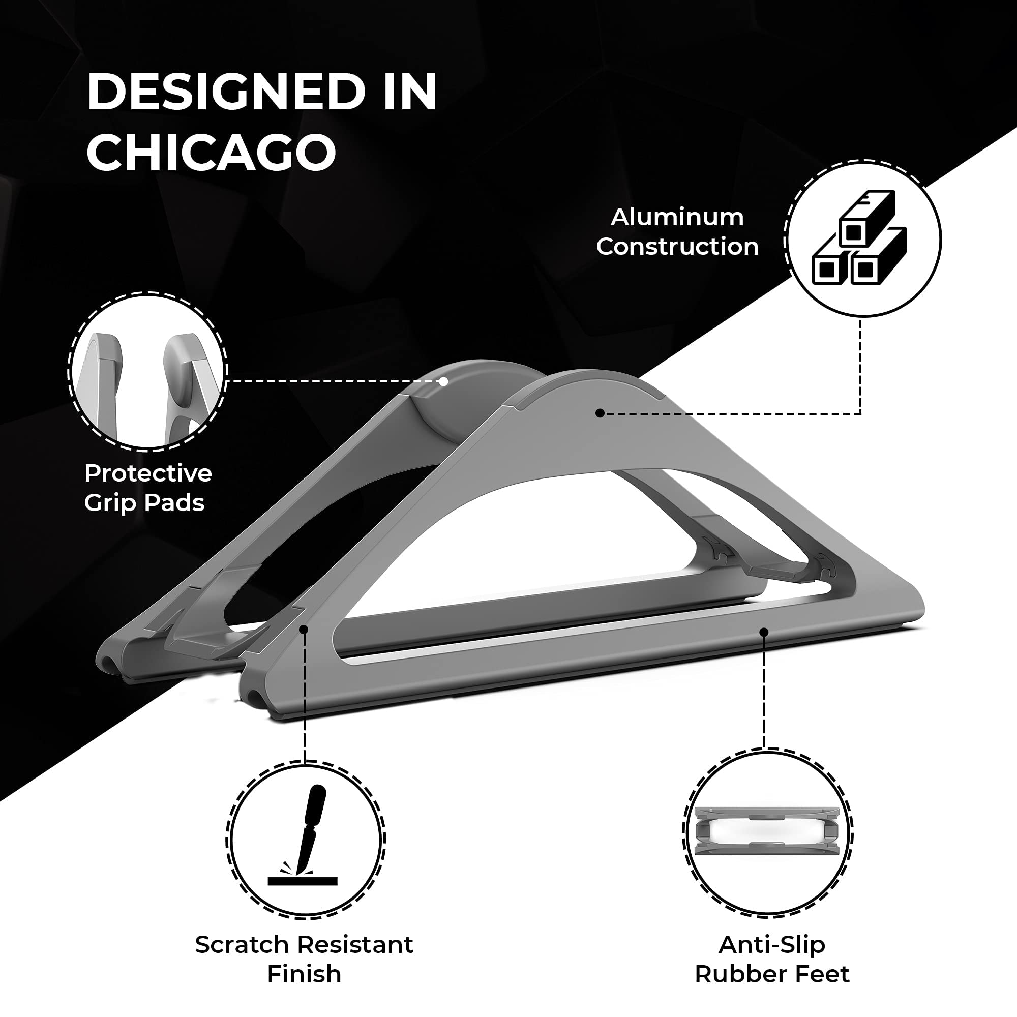 HumanCentric Space Gray Vertical Laptop Stand with USB-C Docking Station - Ergonomic Desktop Organizer for MacBook & Windows Laptops, Includes 87W Charger & HDMI Monitor Dock - Perfect for Home Office, Workspace & Productivity Setup