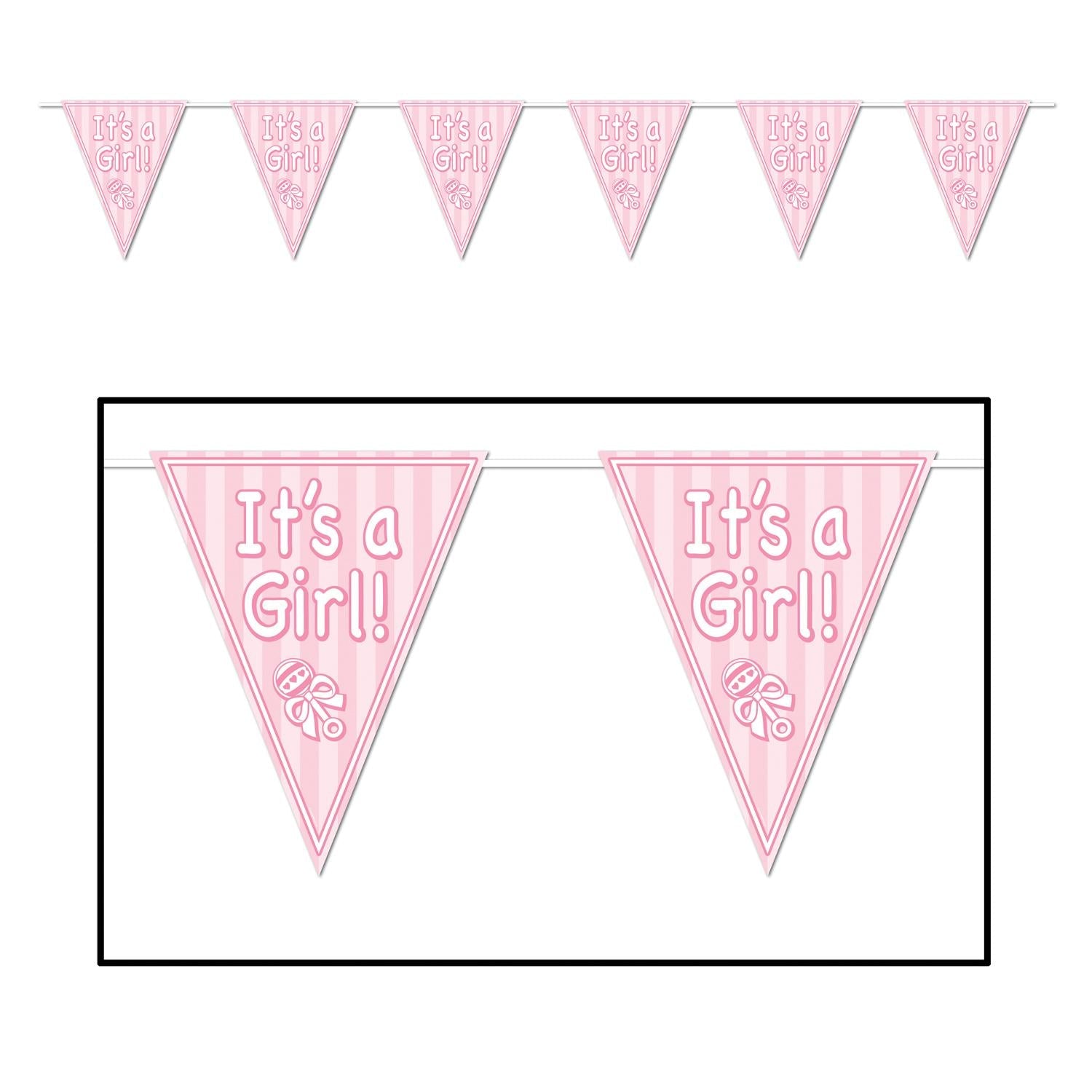 It's A Girl! Baby Shower Pennant Banner - 12 Pack Decorations for Gender Reveal Party, Nursery Room & Birthday Celebration