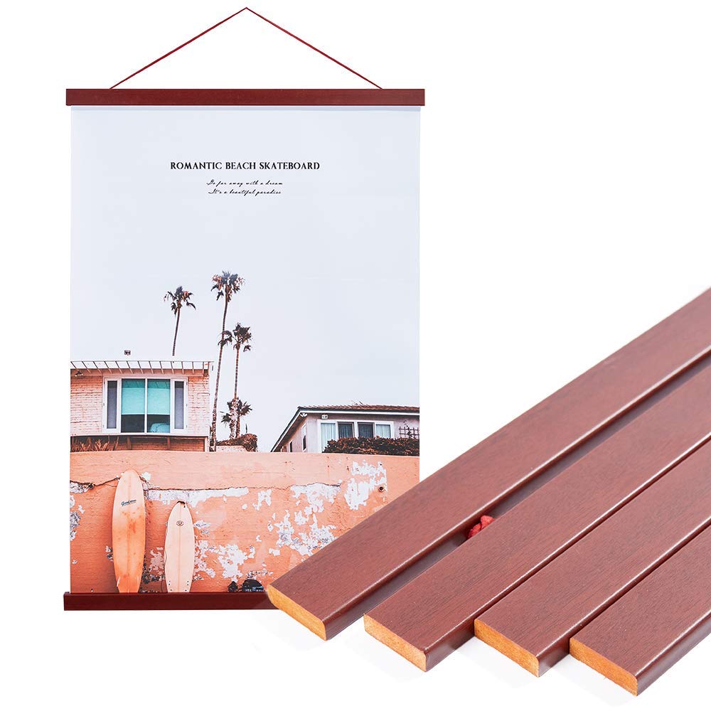 ArtMag 2 Pack Magnetic Poster Hanger Frame - 24x36 24x32 24x18 Light Wood Wooden Magnet Canvas Artwork Print Dowel Hanging Kit (Mahogany, 24
