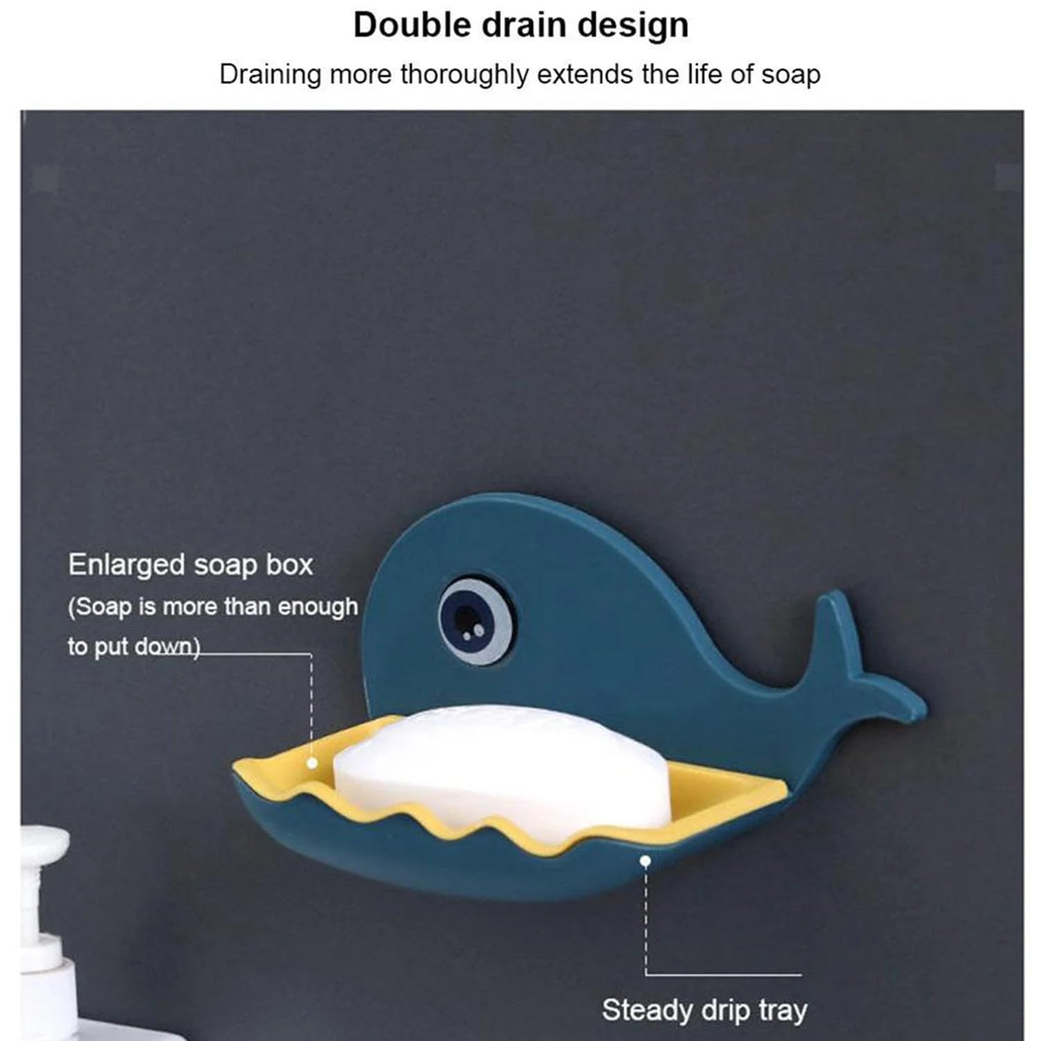 UCRAVO 2 Pack Kids Soap Dish with Suction Cup - Plastic Self Draining Soap Holder for Shower Wall, Fish Shaped Bathroom Soap Tray - Perfect for Kids Bathroom, Nursery, and Travel Use