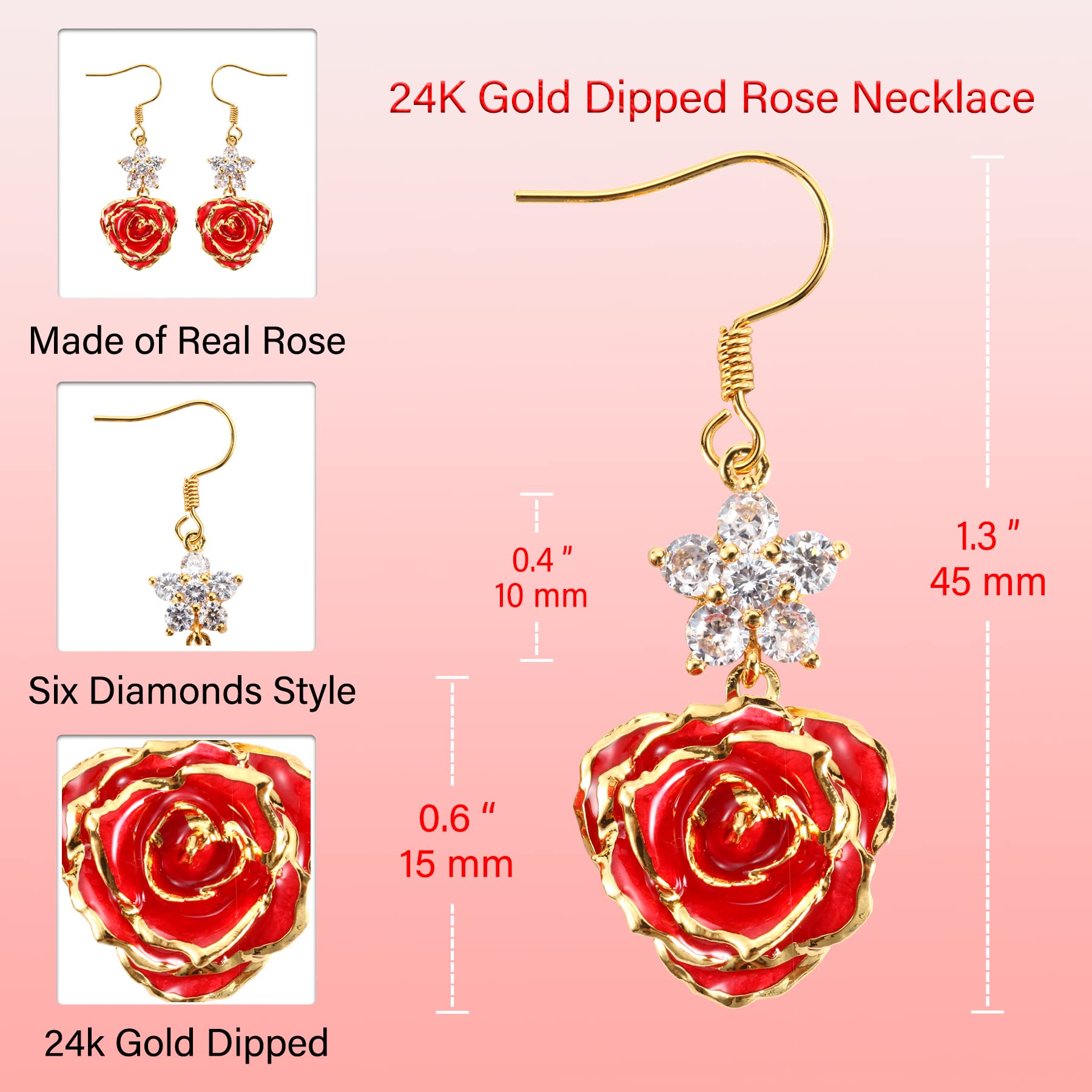 24K Gold Dipped Rose Earrings for Women - Elegant Fashion Jewelry Gift for Girlfriend, Wife, Mom on Valentine's Day, Anniversary, Birthday - Perfect for Romantic Dates, Weddings and Special Occasions