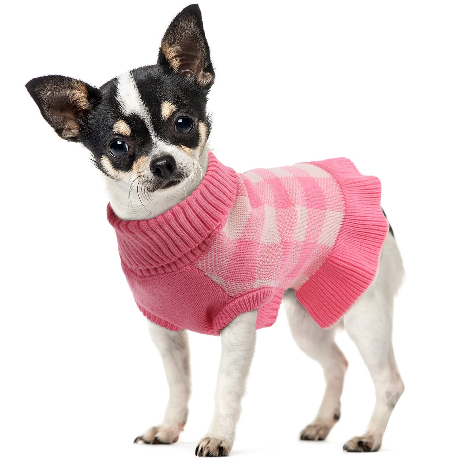 QBLEEV Small Dog Sweaters - Warm Winter Puppy Pullover with Turtleneck & Leash Hole | Cozy Christmas Pet Sweater Dress for Small Dogs (XS) | Perfect for Fall & Winter Outfits, Holiday Photos, and Daily Walks