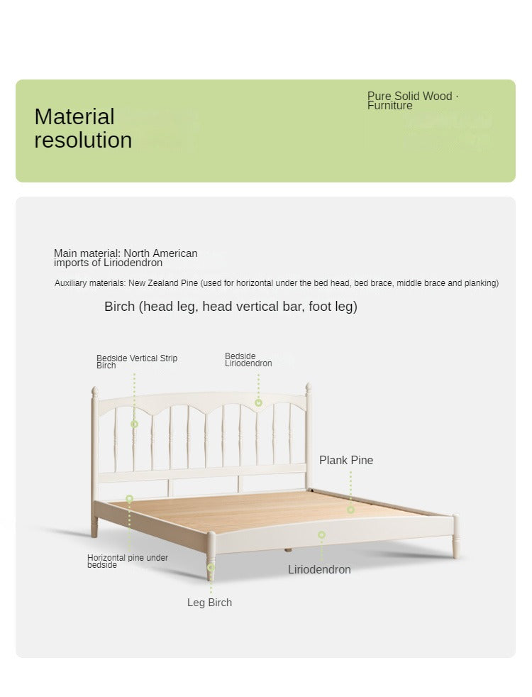 French Cream Style Poplar Solid Wood Bed - Elegant & Durable Bedroom Furniture for Master Bedroom, Guest Room, or Kids Room