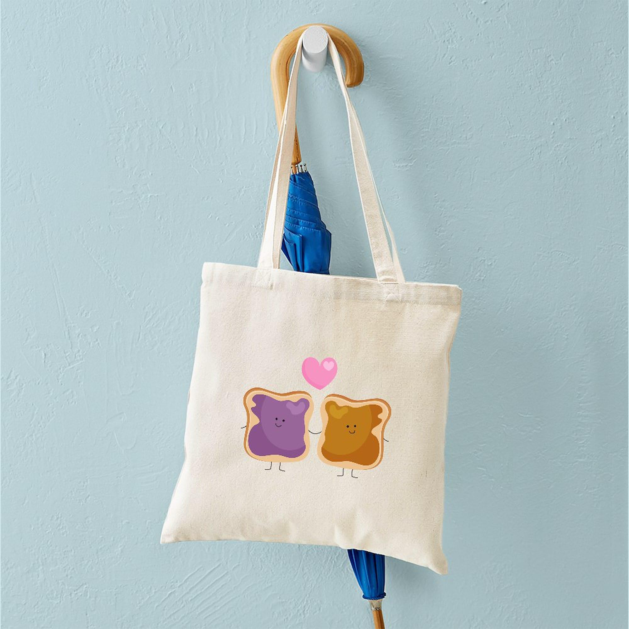 Peanut Butter Loves Jelly Canvas Tote Bag - Eco-Friendly Reusable Grocery Shopping Bag for Women | Perfect for Grocery Store, Beach, Work & Daily Use